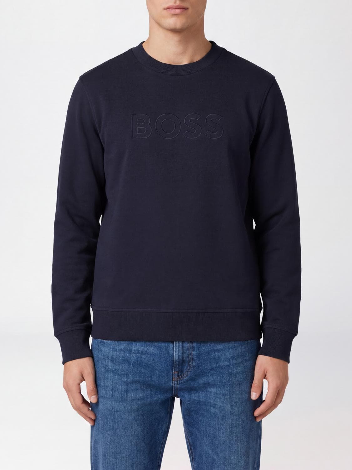Boss Crew-Neck Cotton Jumper with Tone-on-Tone Logo