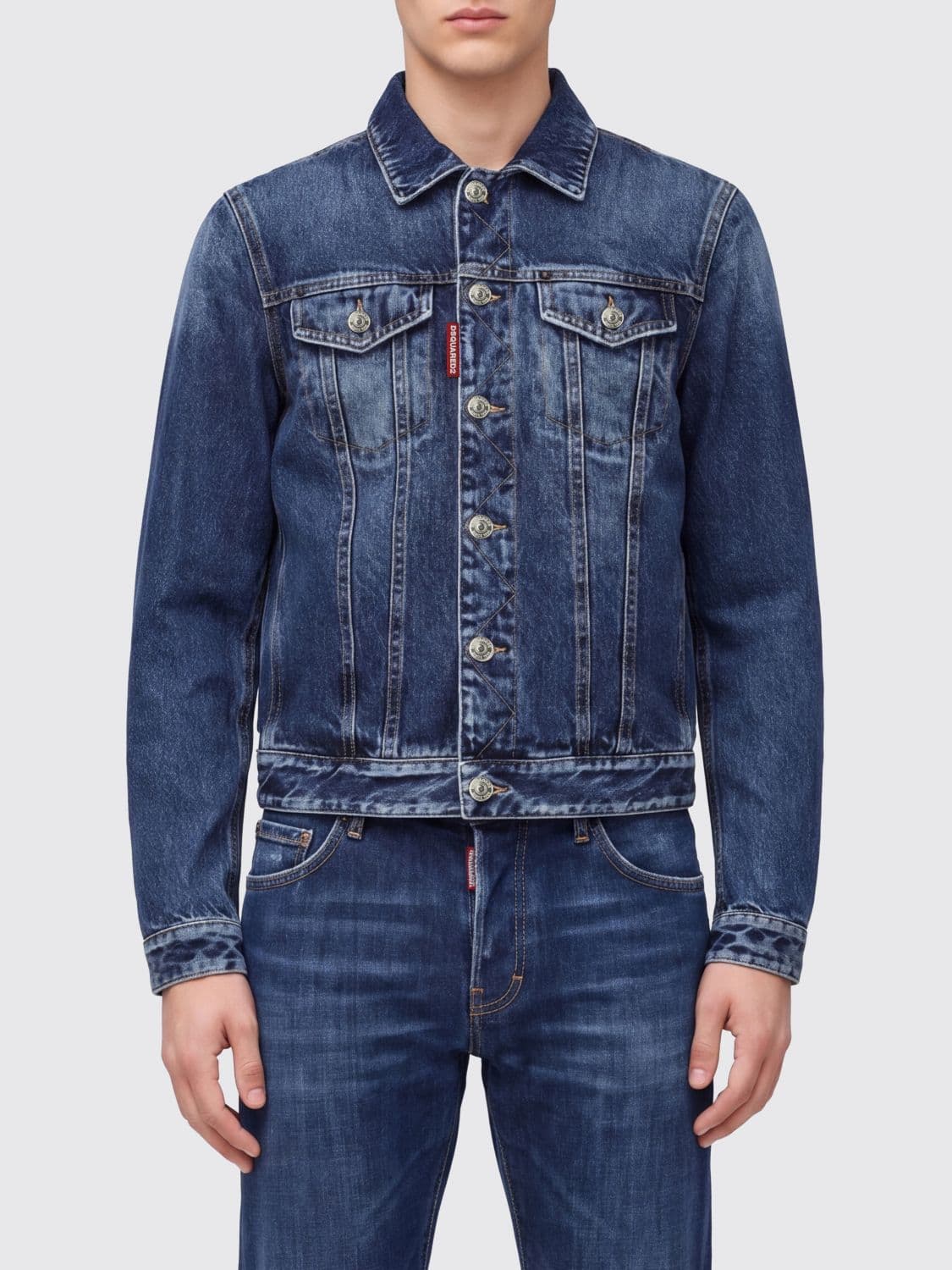 Dsquared2 Cotton Denim Jacket with Classic Collar and Button Closure