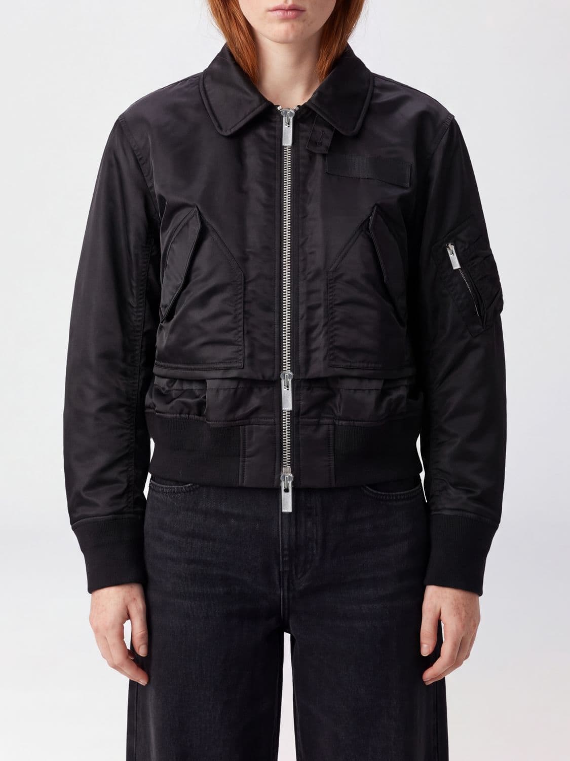 Sacai X Carhartt Wip Nylon Bomber Jacket with Patch Pockets and Zip Closure