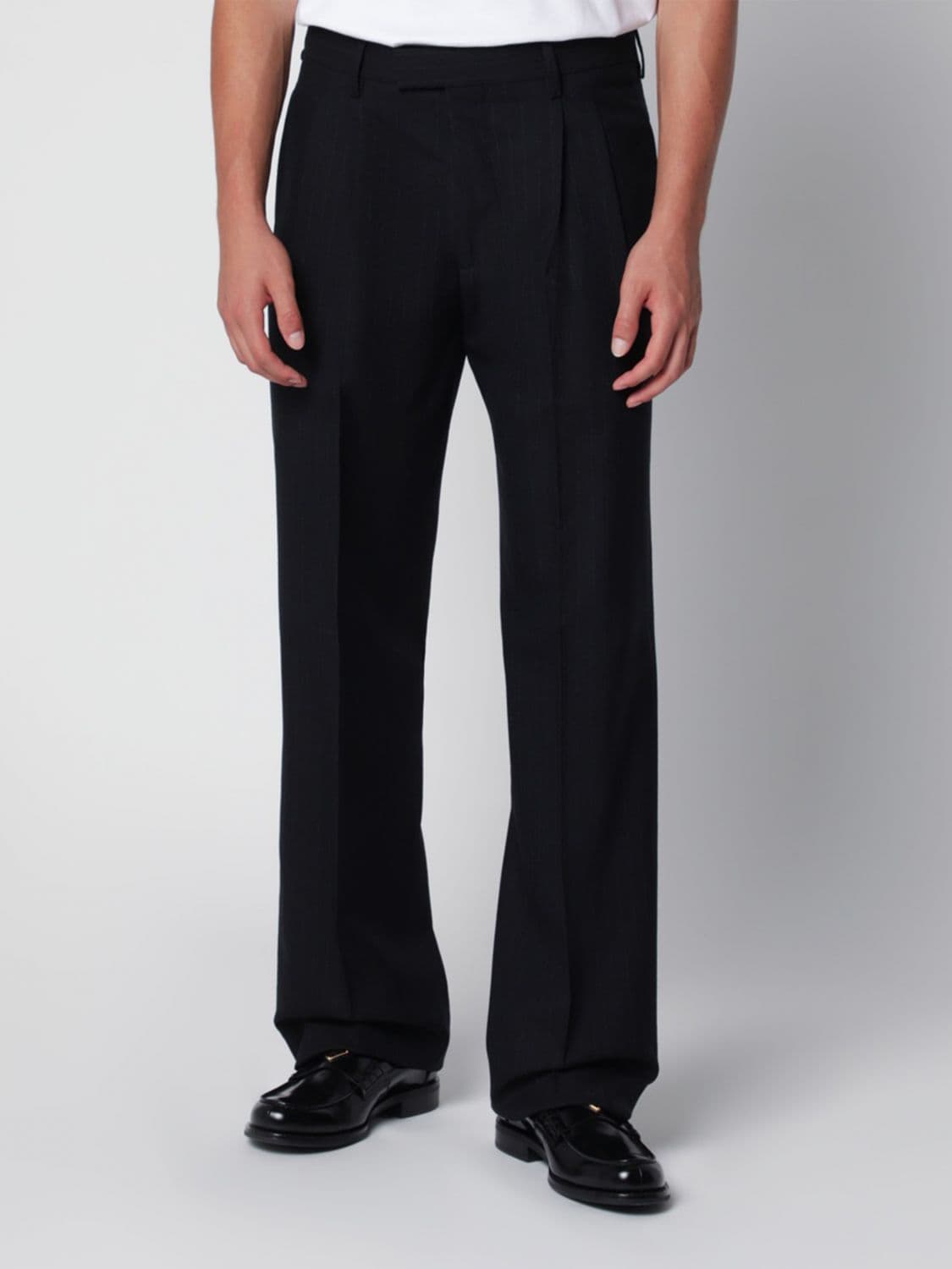 Lardini Pinstriped Virgin Wool Tailored Trousers with a Straight-Leg Cut