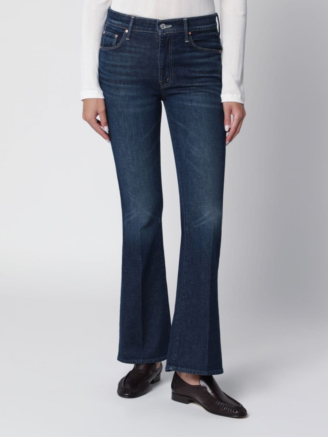 Mother Slim Fit Flared Jeans in Mid-Rise Cotton Denim with Five Pockets