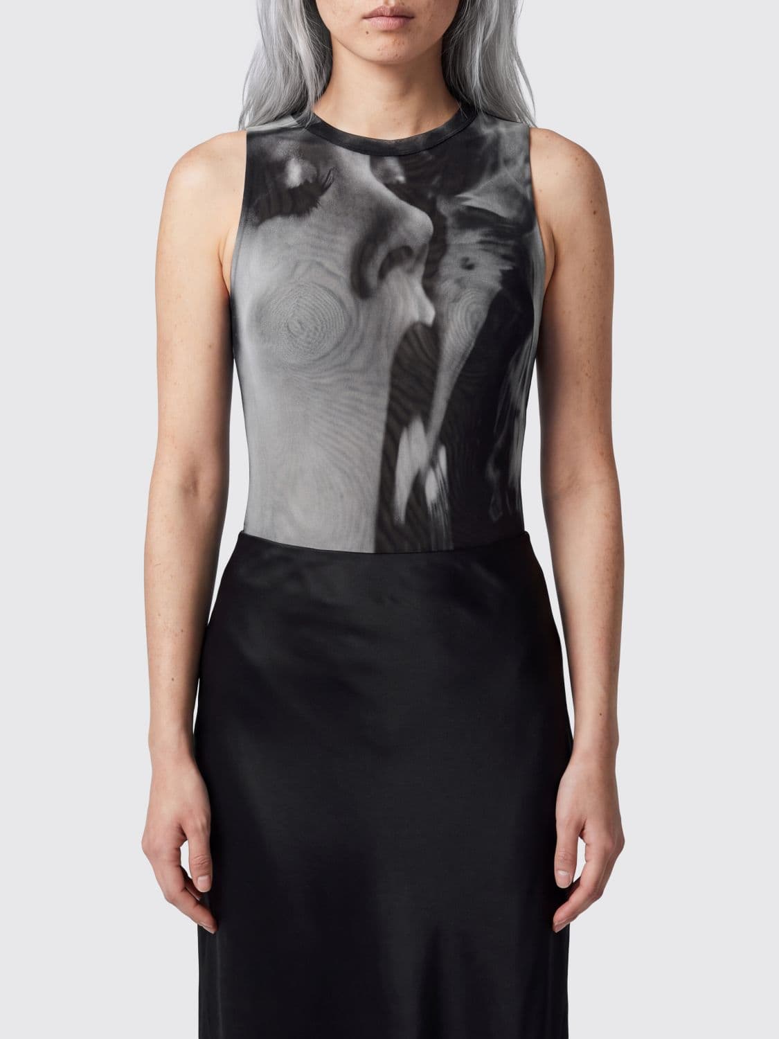 Jean Paul Gaultier Sleeveless Slim Fit Graphic Print Top in Stretch Nylon