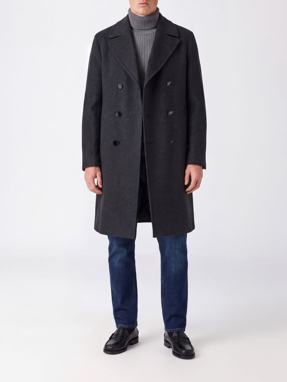 Tagliatore Knee-Length Double-Breasted Wool Coat with Peak Lapels