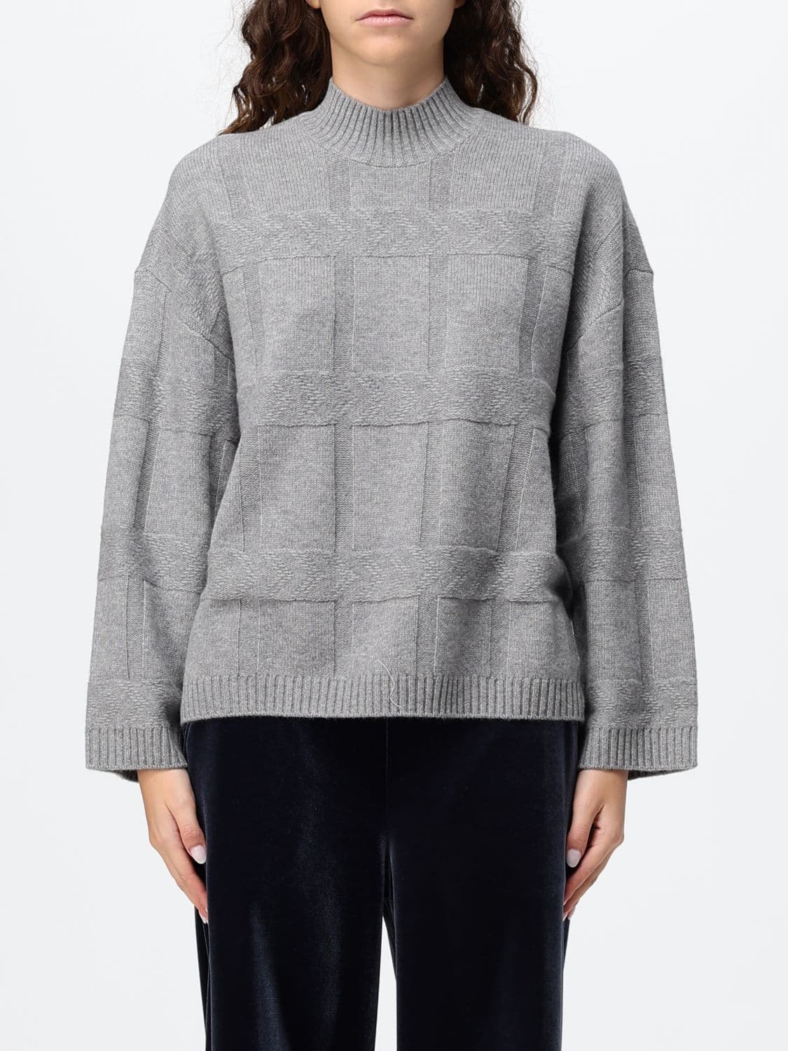 Emporio Armani Mock Neck Sweater in a Cashmere and Wool Blend with Dropped Shoulders