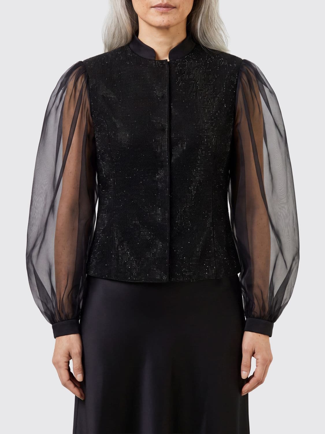 Giorgio Armani Pure Silk Blouse with Balloon Sleeves and a Mandarin Collar