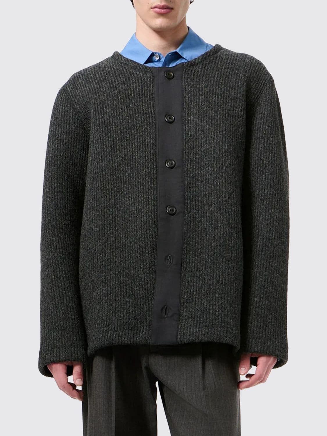 Our Legacy Relaxed Fit Wool Crewneck Cardigan with Dropped Shoulders