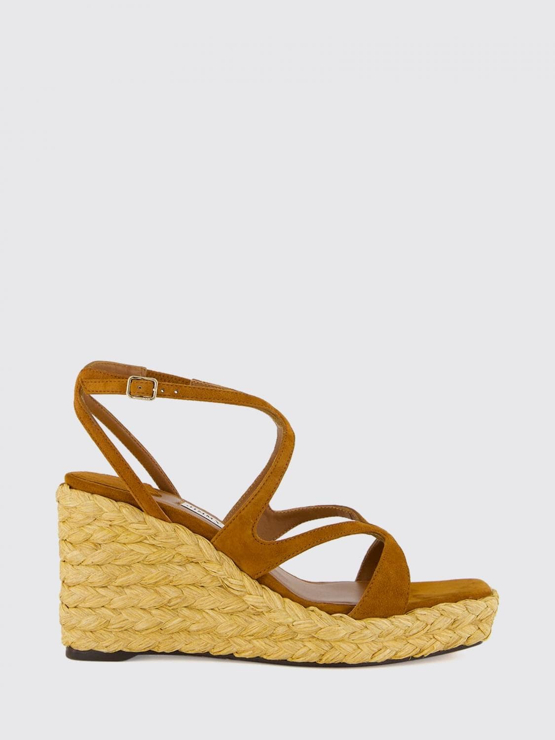 Jimmy Choo Ayla Suede and Jute Wedge Sandals with Square Toe