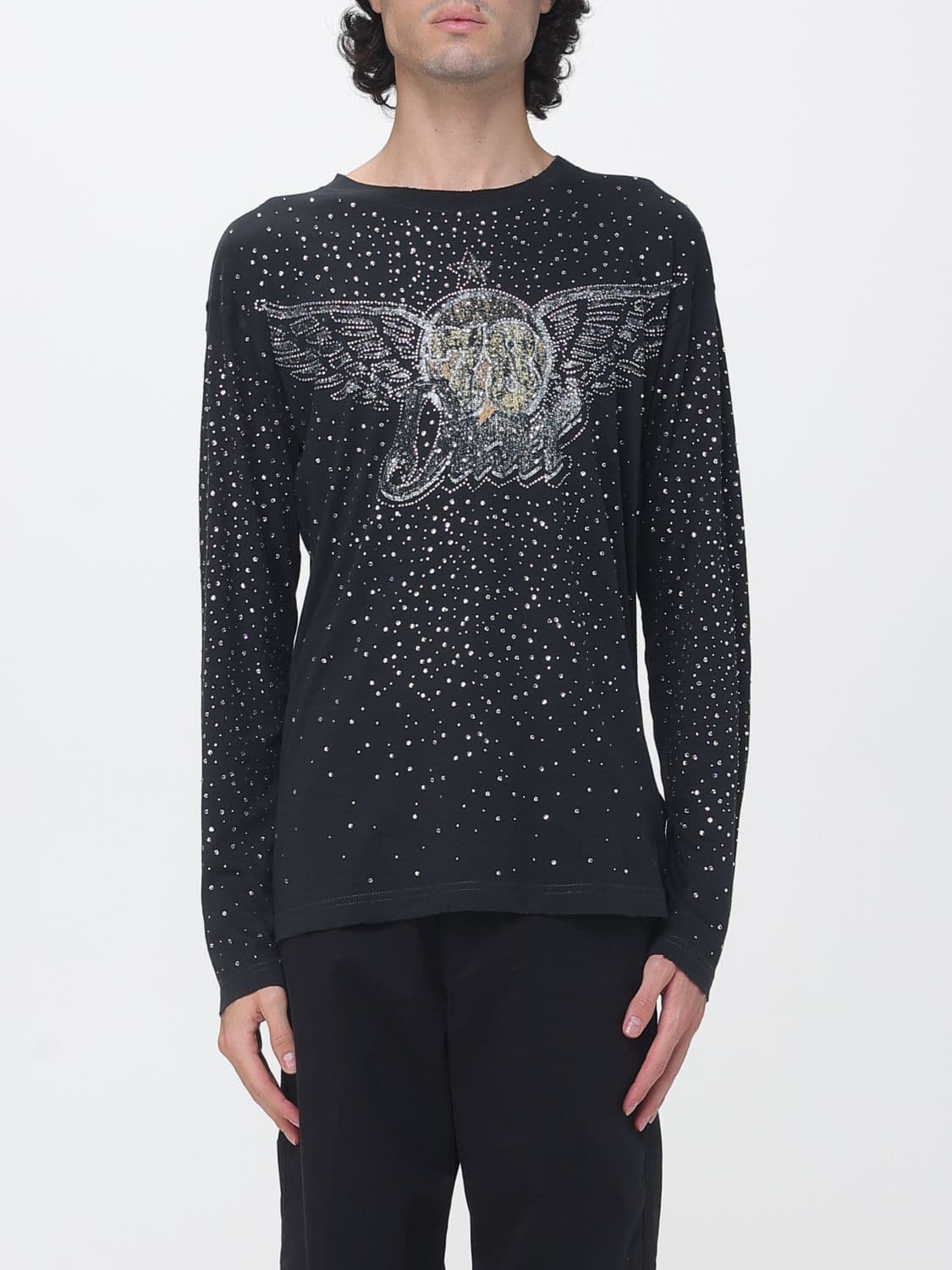 Diesel Slim Fit Long-Sleeved Cotton T-Shirt with Crystals