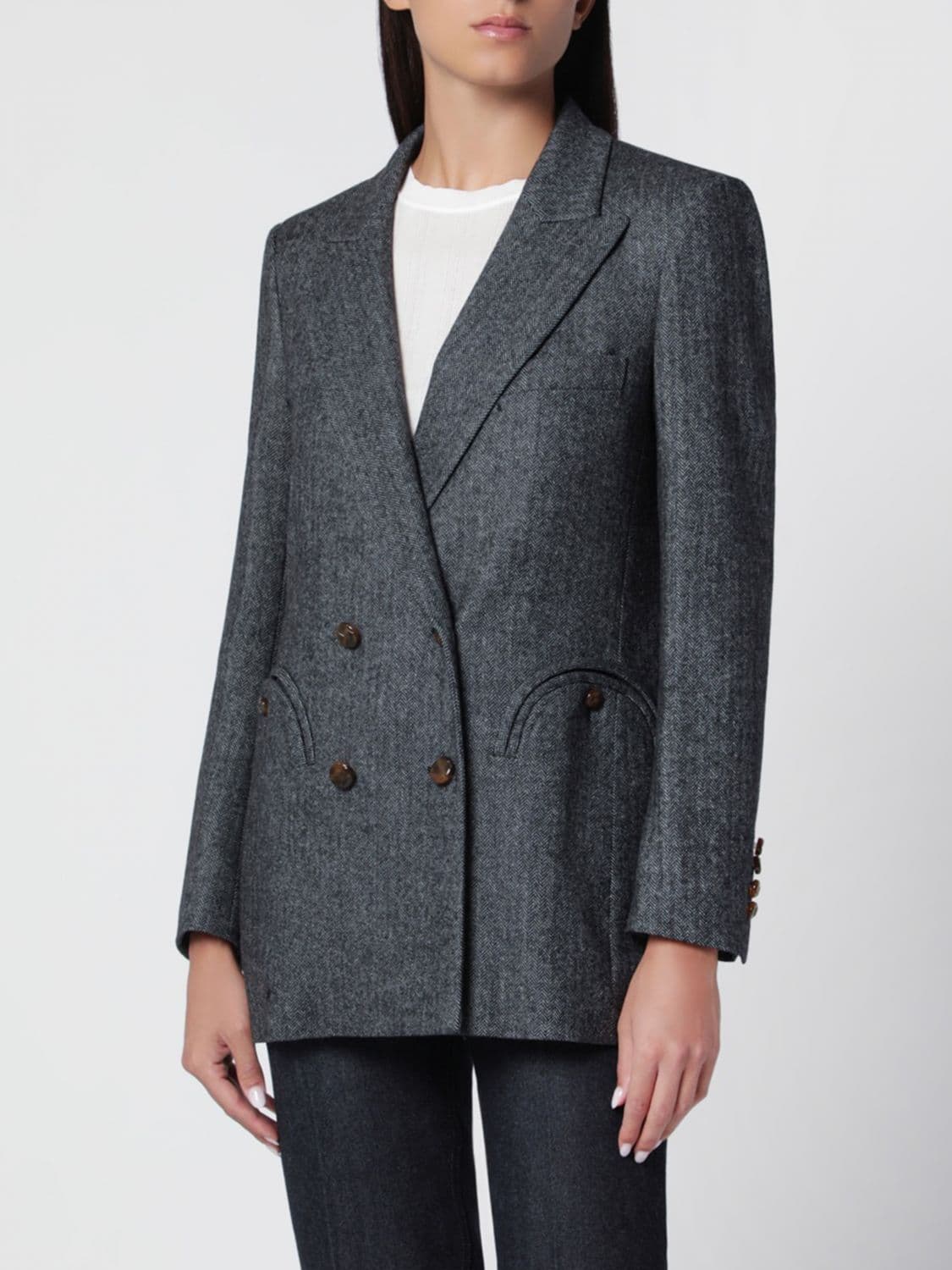 Blazé Milano Black Double-Breasted Peak Lapel Wool-Blend Blazer