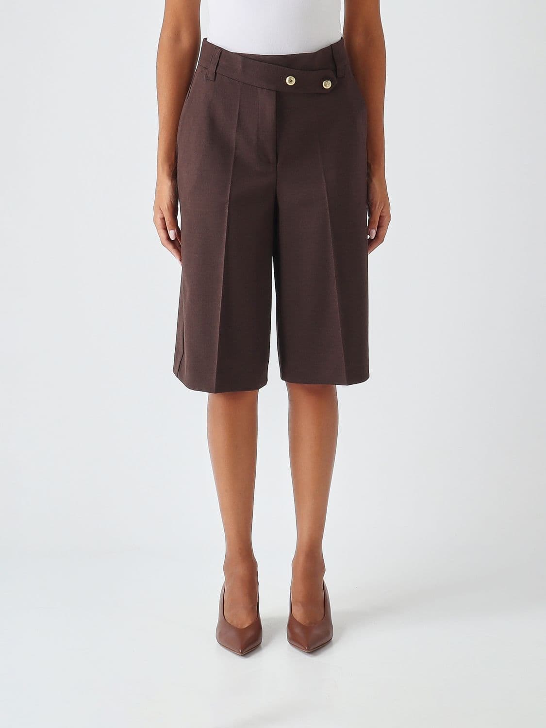 Pinko High-Waisted Knee-Length Wool Blend Shorts