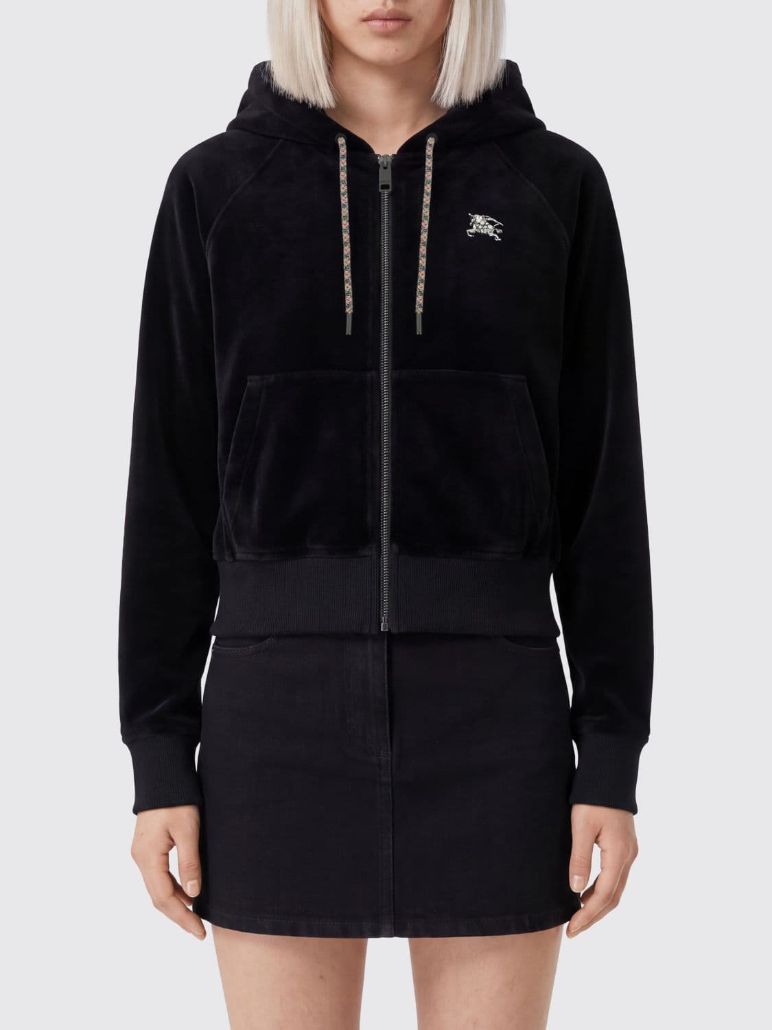 Burberry EKD Logo Velvet Zip-Up Hoodie