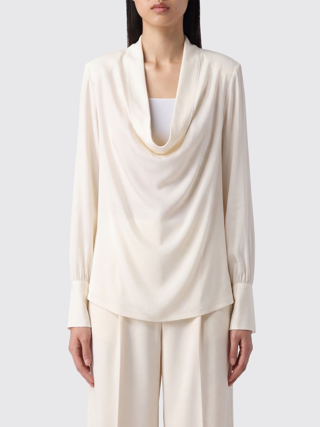 Federica Tosi Draped-Neckline Long-Sleeved Silk Top