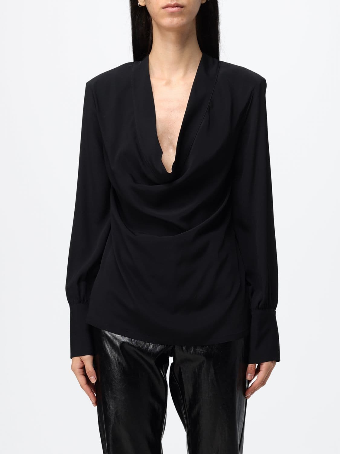Federica Tosi Draped-Neckline Long-Sleeved Silk Top