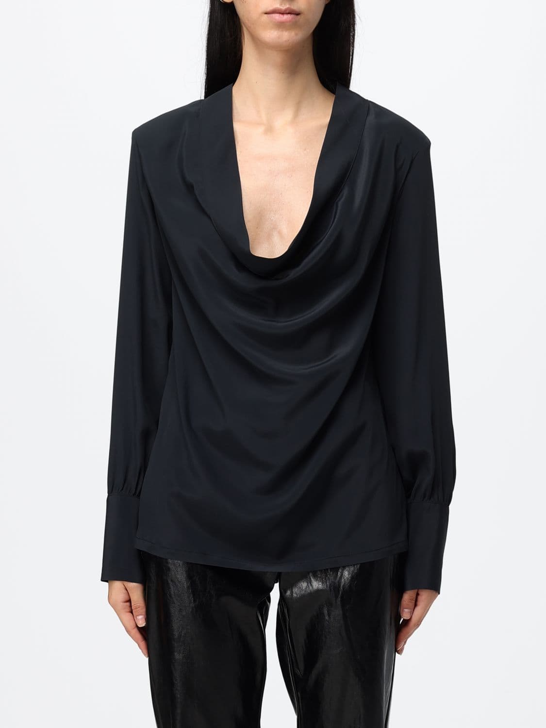 Federica Tosi Draped-Neckline Long-Sleeved Silk Top