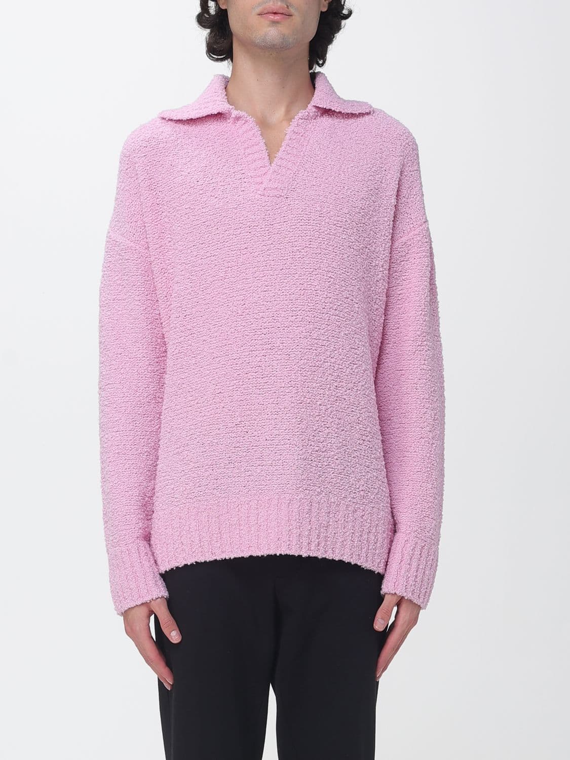 Laneus Wool Blend Long-Sleeved V-Neck Knit Polo