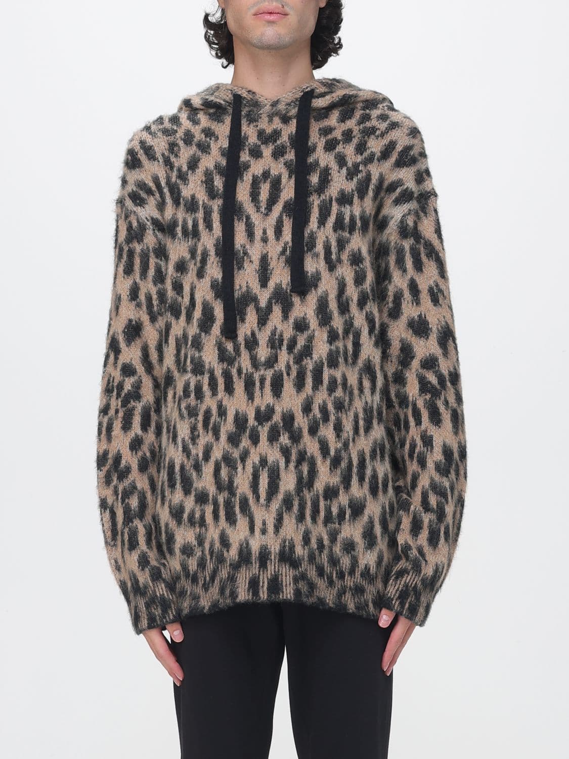 Laneus Oversized Animalier Knit Hoodie with Dropped Shoulders