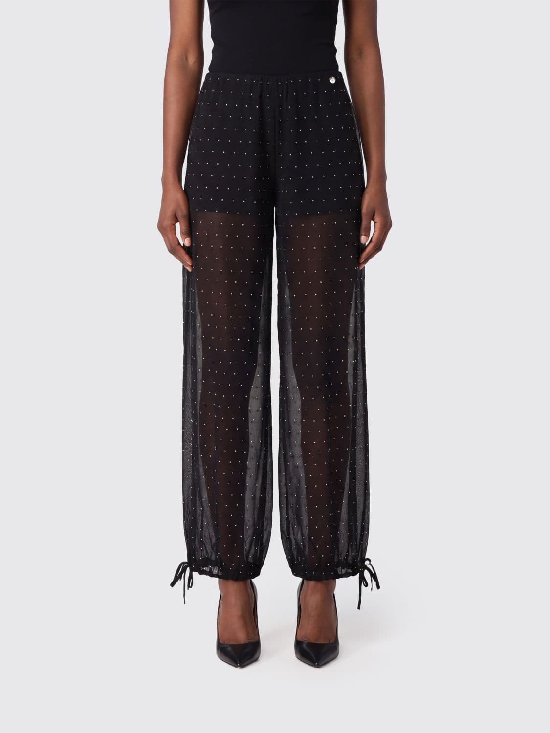Liu Jo Wide-Leg Tulle Harem Trousers with Rhinestones
