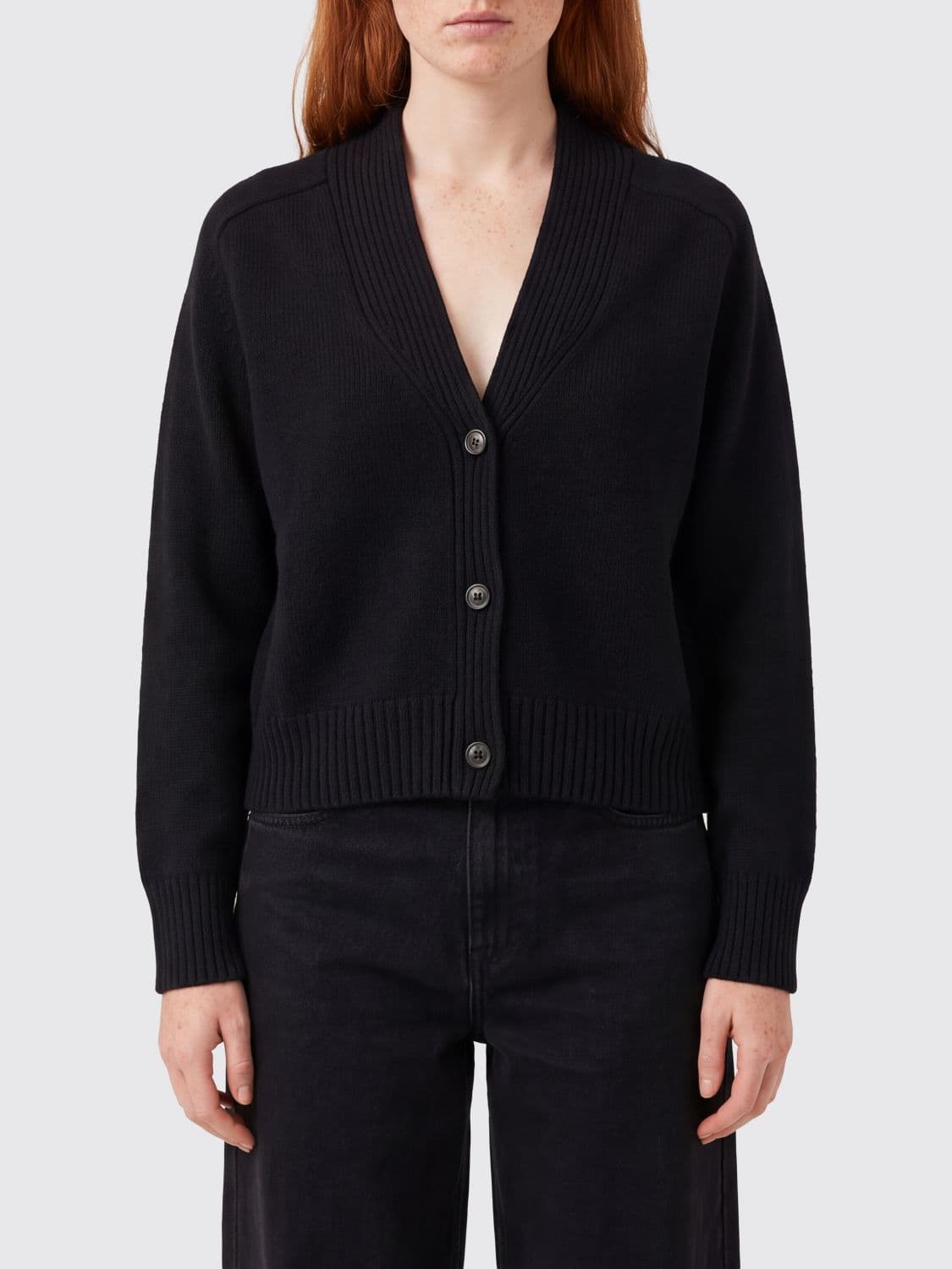 Loulou De Saison V-Neck Cardigan in Pure Cashmere with Dropped Shoulders