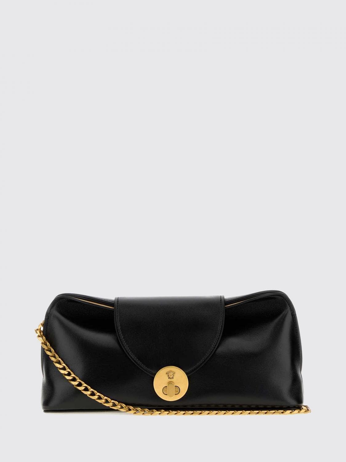Versace Nappa Leather Clutch with Medusa Plaque and Chain Strap