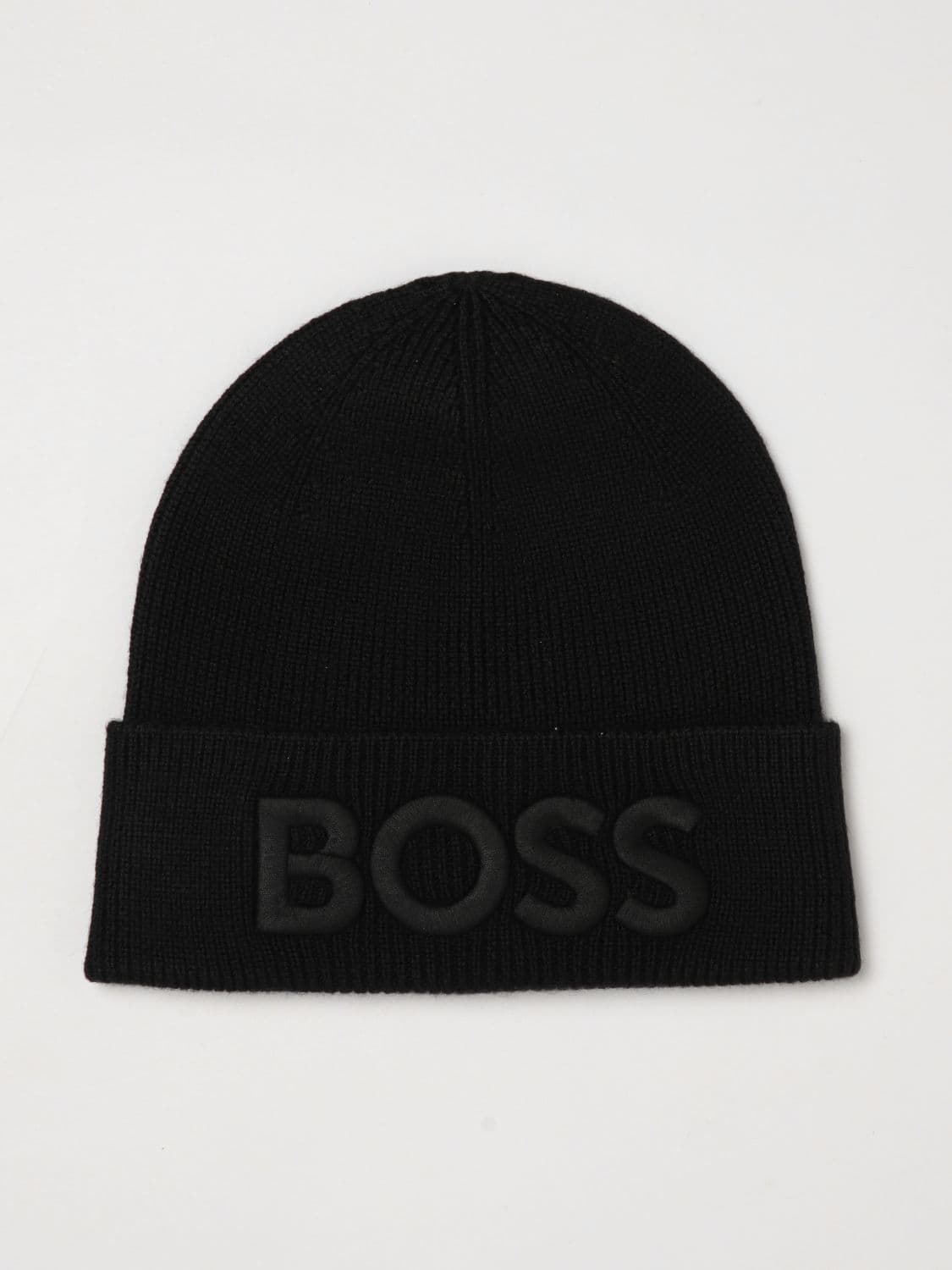 Boss Ribbed Wool-Blend Knit Beanie Hat with Embroidered Logo