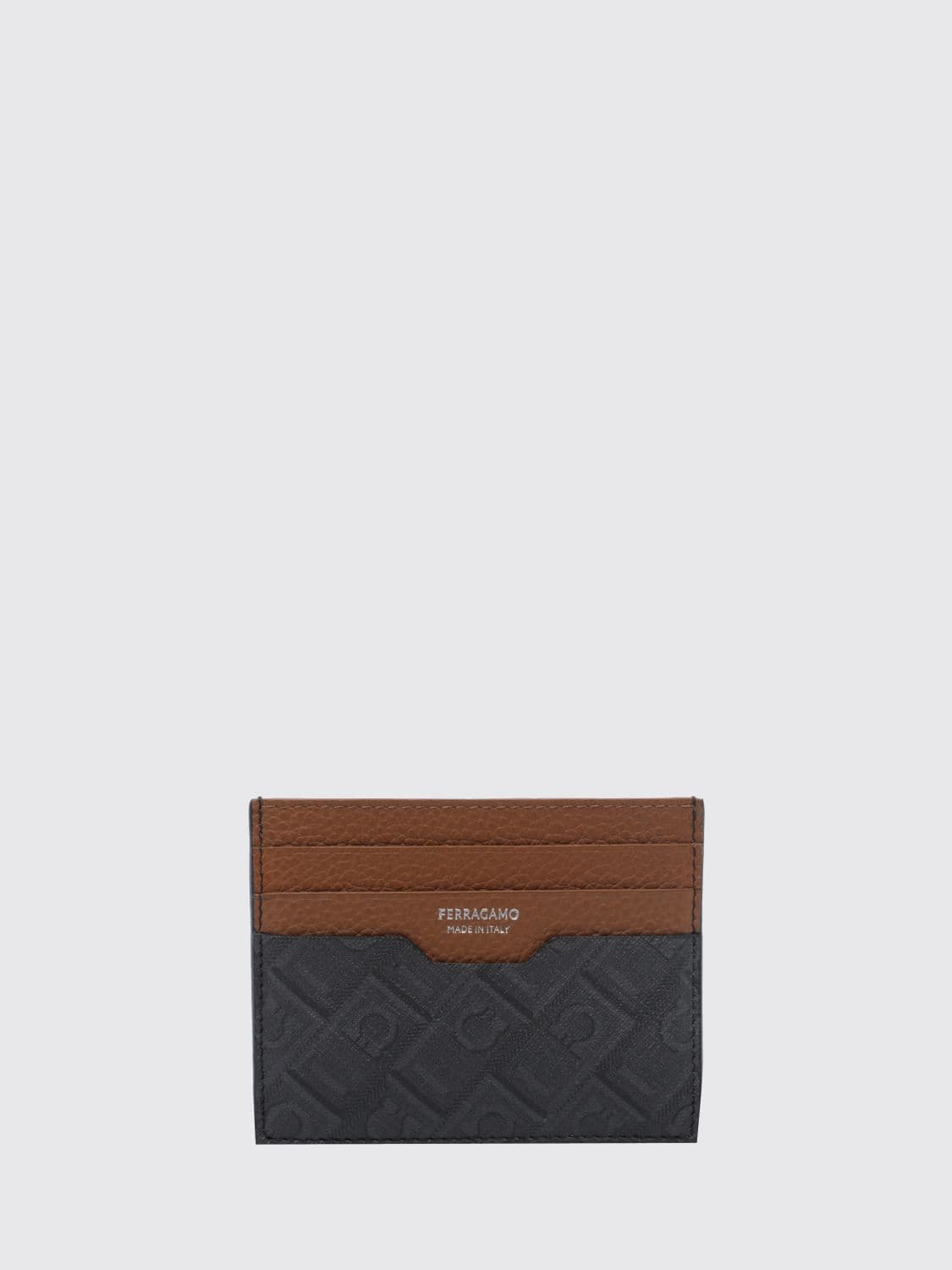 Ferragamo Gancini Pattern Flat Card Holder in Leather and Coated Fabric