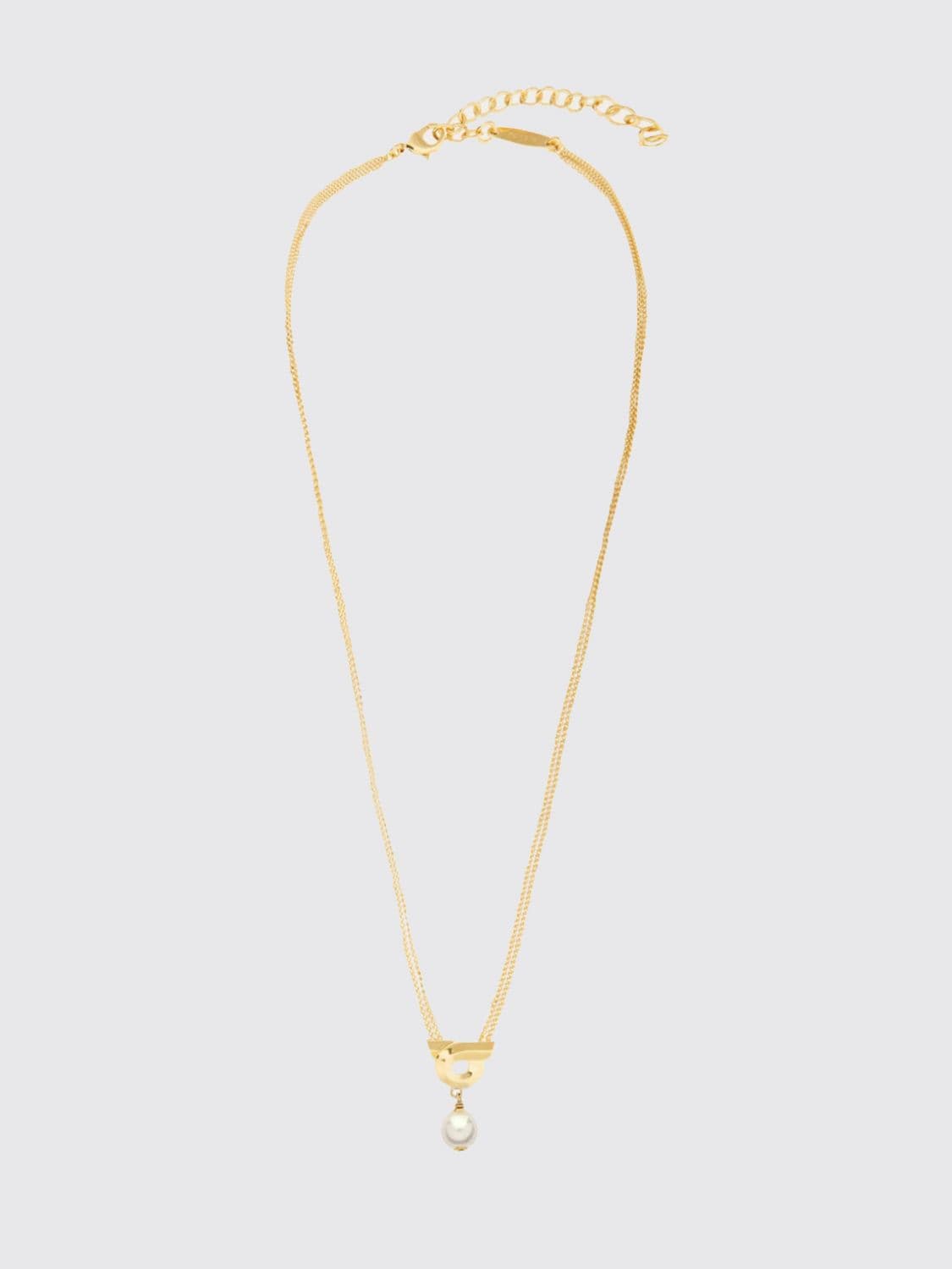 Ferragamo Gancini Brass Choker Necklace with Faux Pearls and Logo