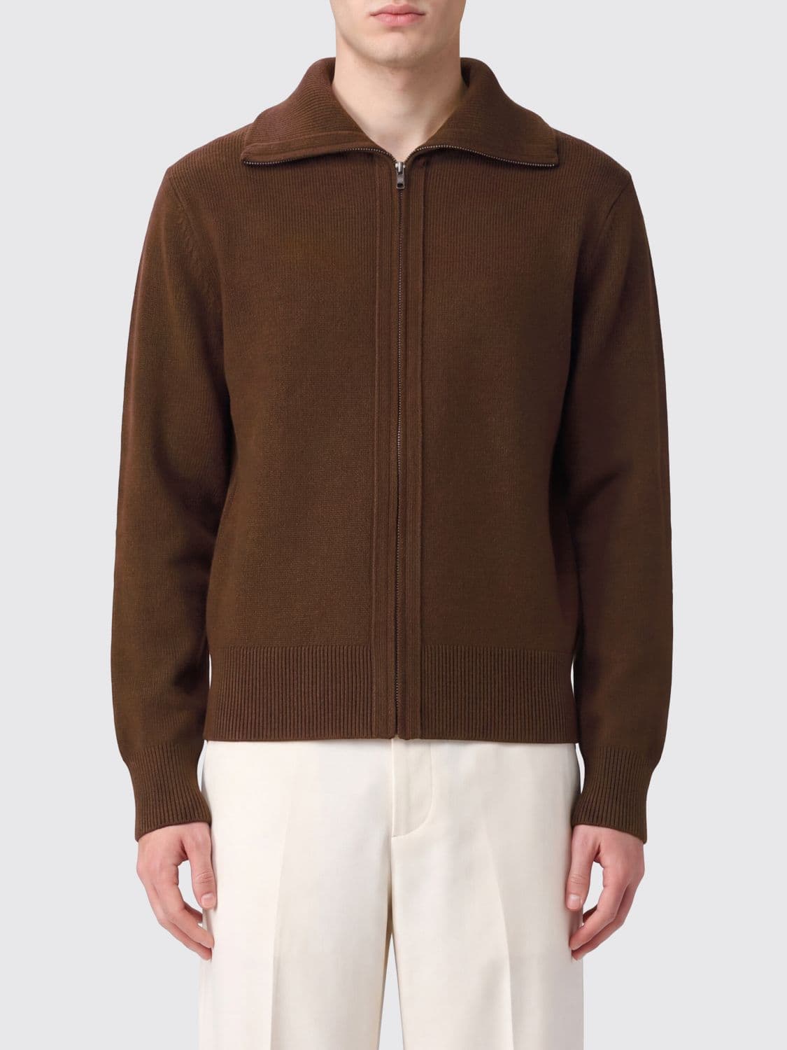 Entire Studios Zip-Up Cardigan in Ribbed Knit with a High Collar