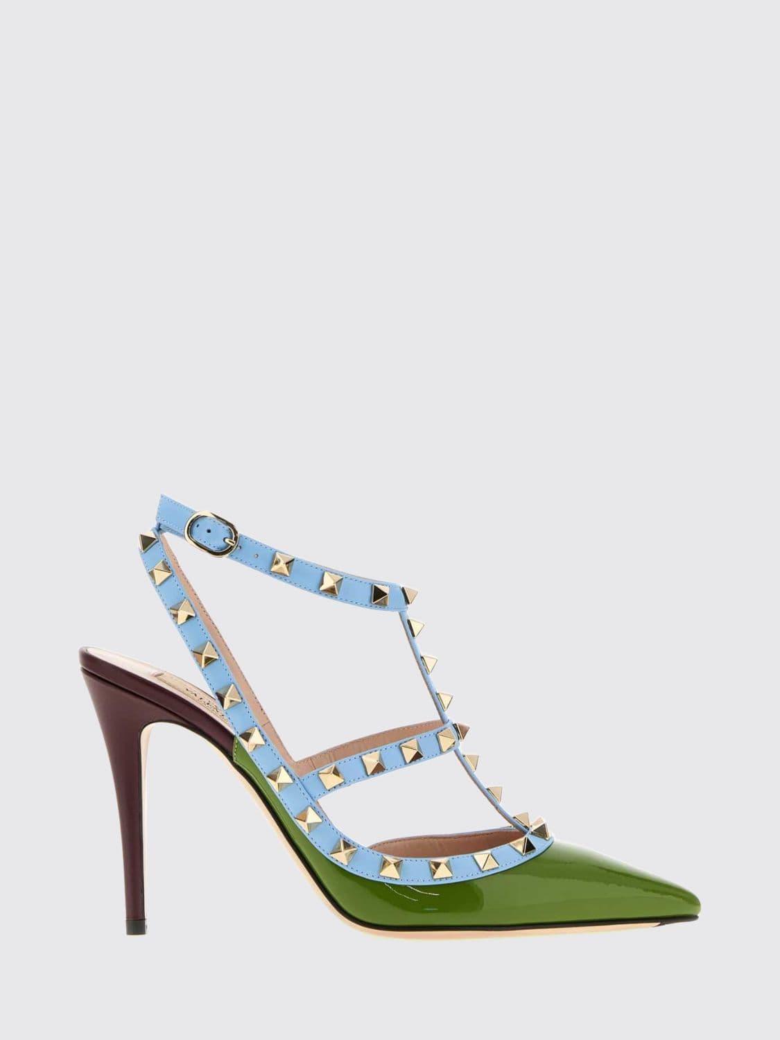 Valentino Garavani Rockstud Bicolor Patent Leather Slingback Pumps with High Heel