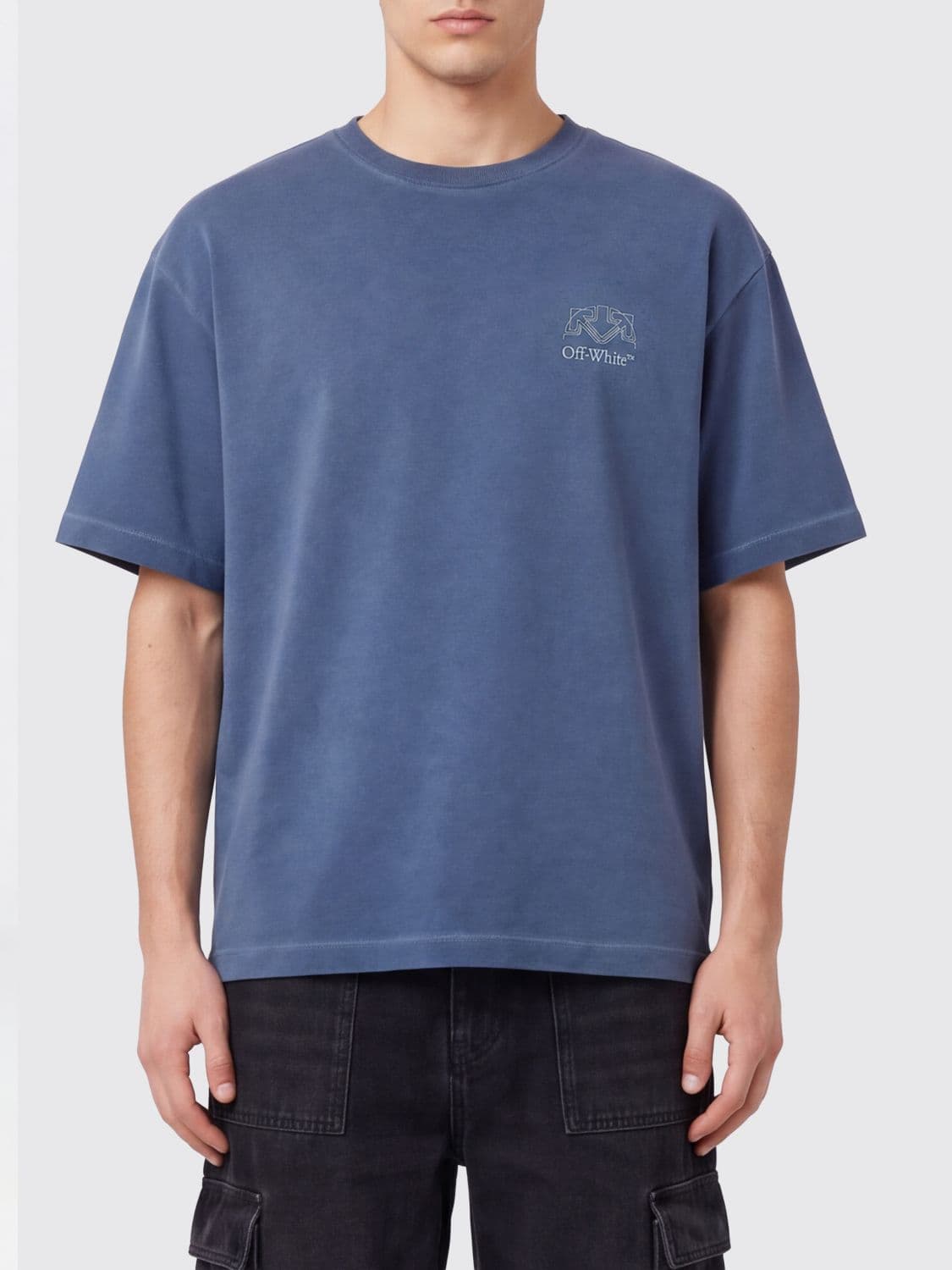 Off-White Cotton T-Shirt with Arrow Logo Print and Dropped Shoulders