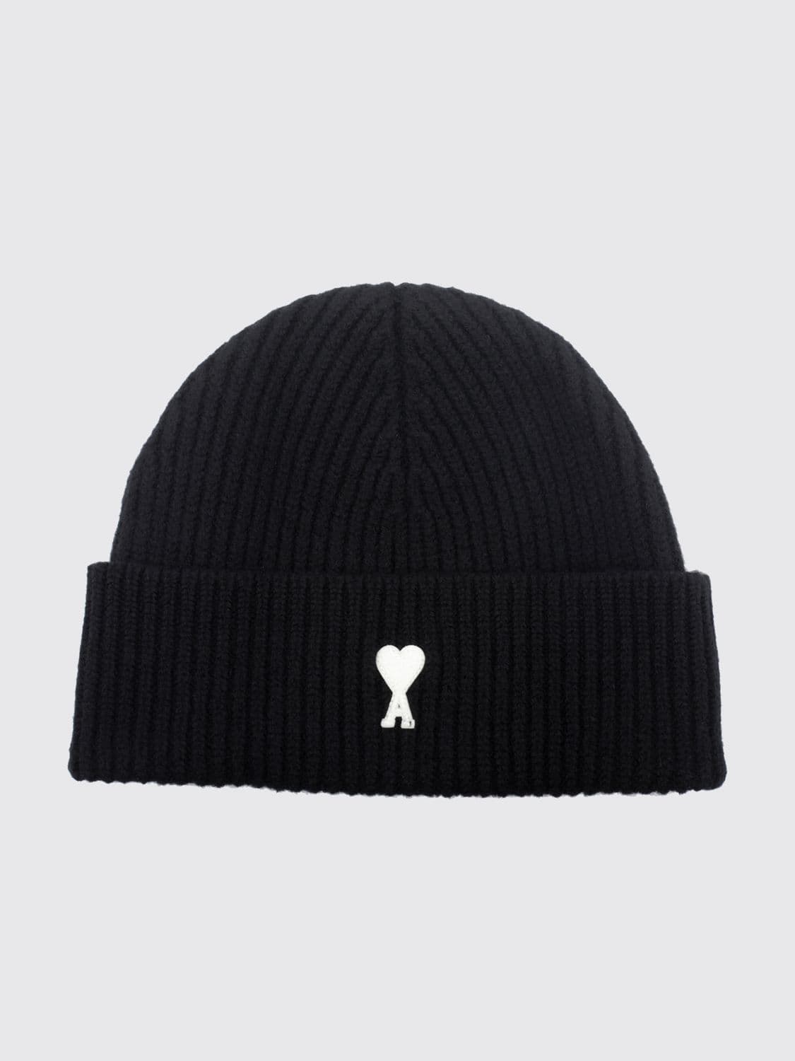 Ami Paris Beanie in Pure Virgin Wool with Cuff and Contrast Logo