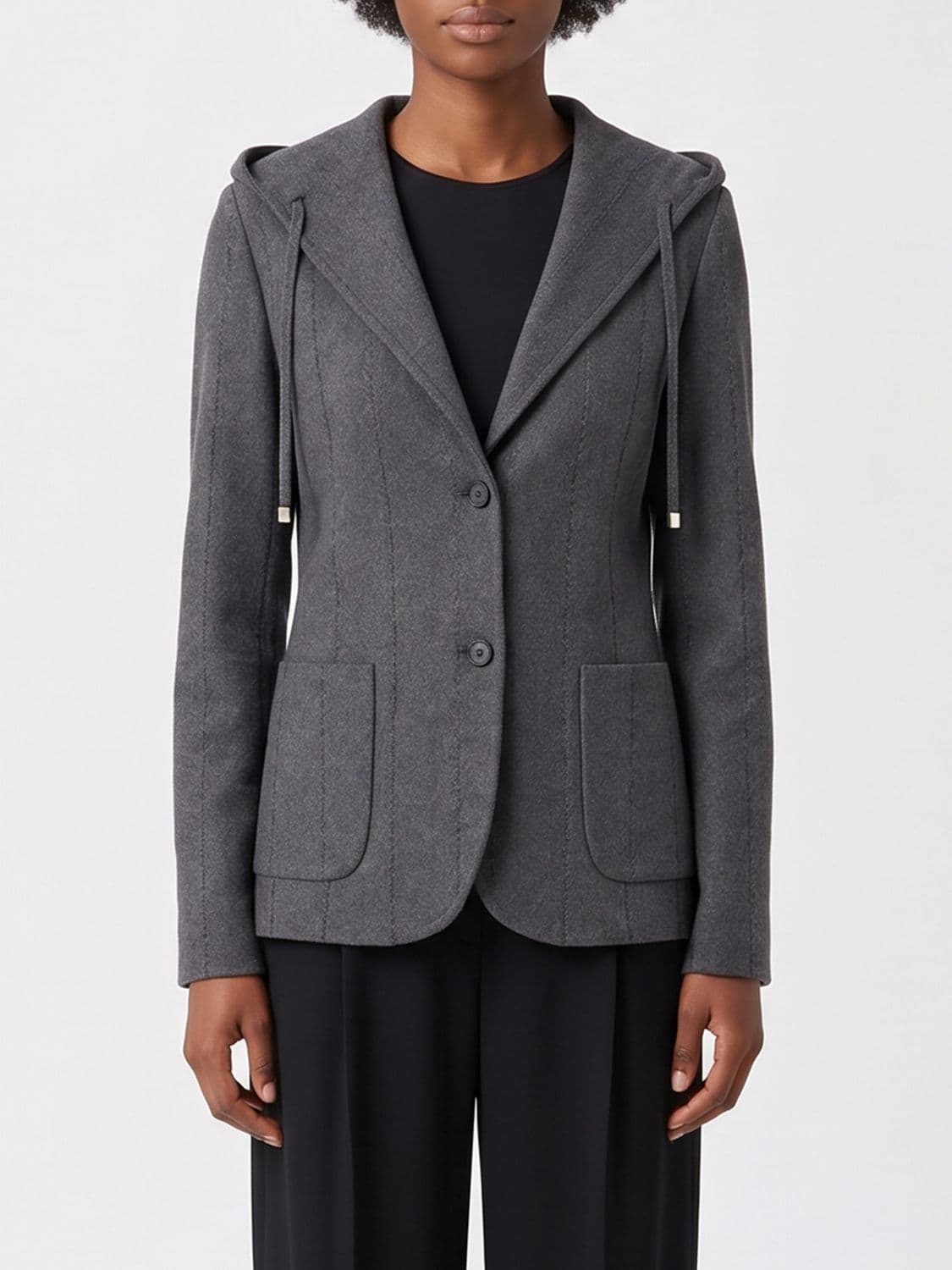 Fabiana Filippi Cropped Virgin Wool Blazer with Hood and Drawstring