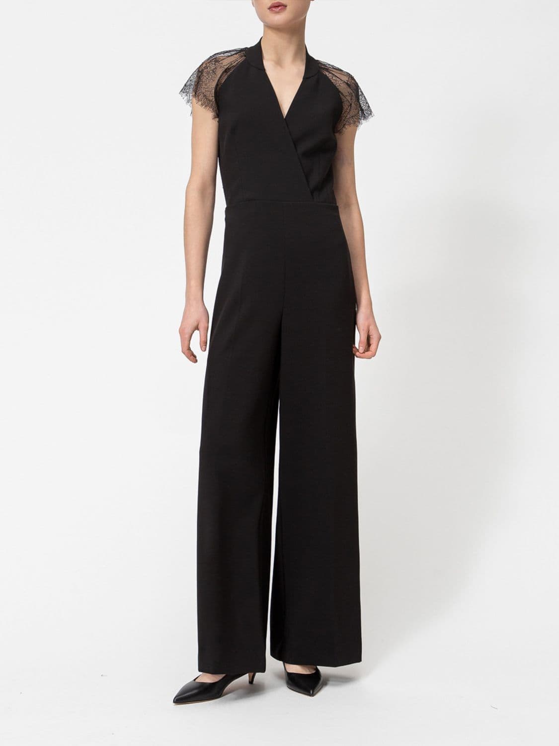 Twinset Elegant Viscose Blend Jumpsuit with V-Neck and Lace Inserts