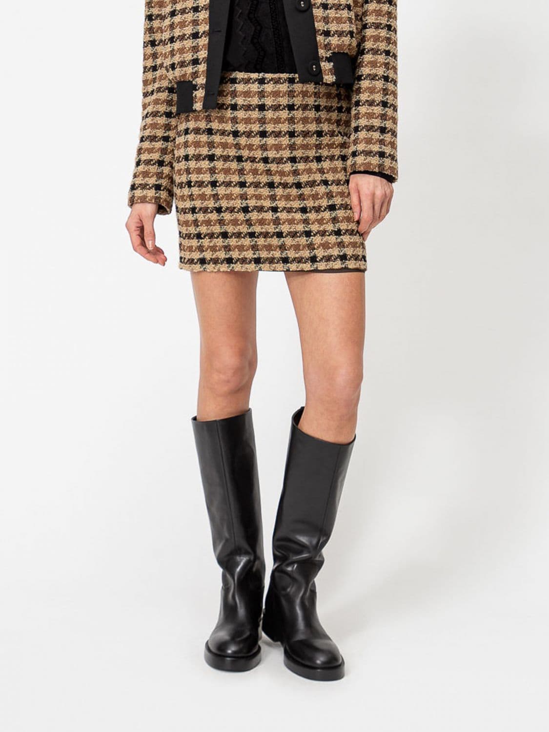 Twinset Houndstooth Wool-Blend Pencil Mini Skirt with High Elasticated Waist