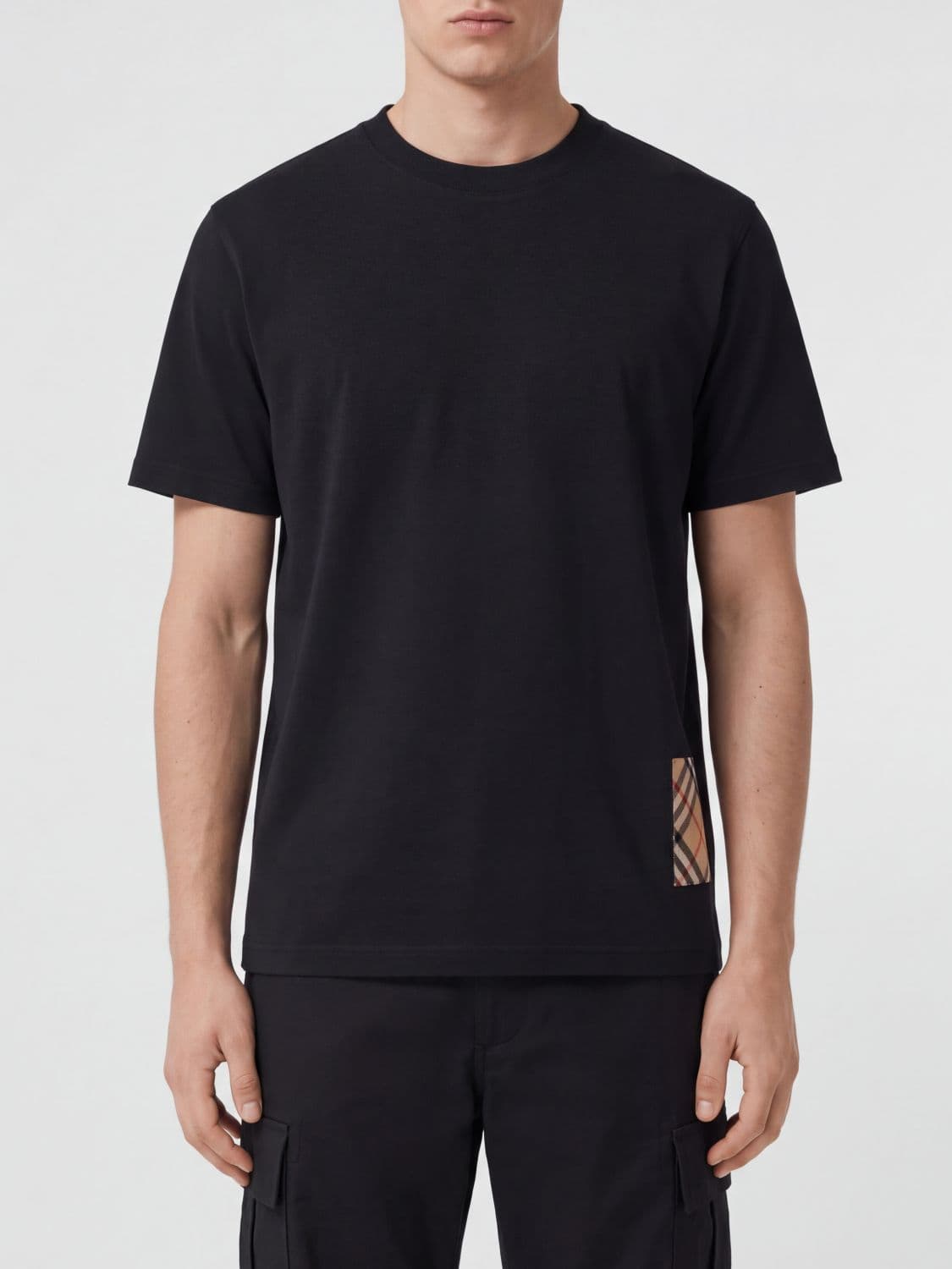 Burberry Black Cotton T-Shirt with Contrast Embroidered EKD Logo