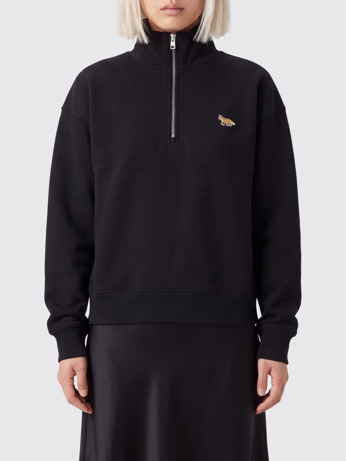 Maison Kitsuné High-Neck Half-Zip Sweatshirt in Organic Cotton with Logo Patch