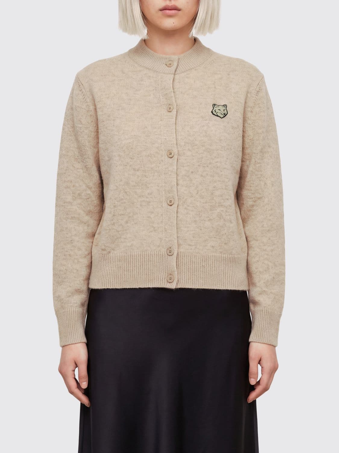 Maison Kitsuné Pure Wool Crewneck Cardigan with Chillax Fox Patch