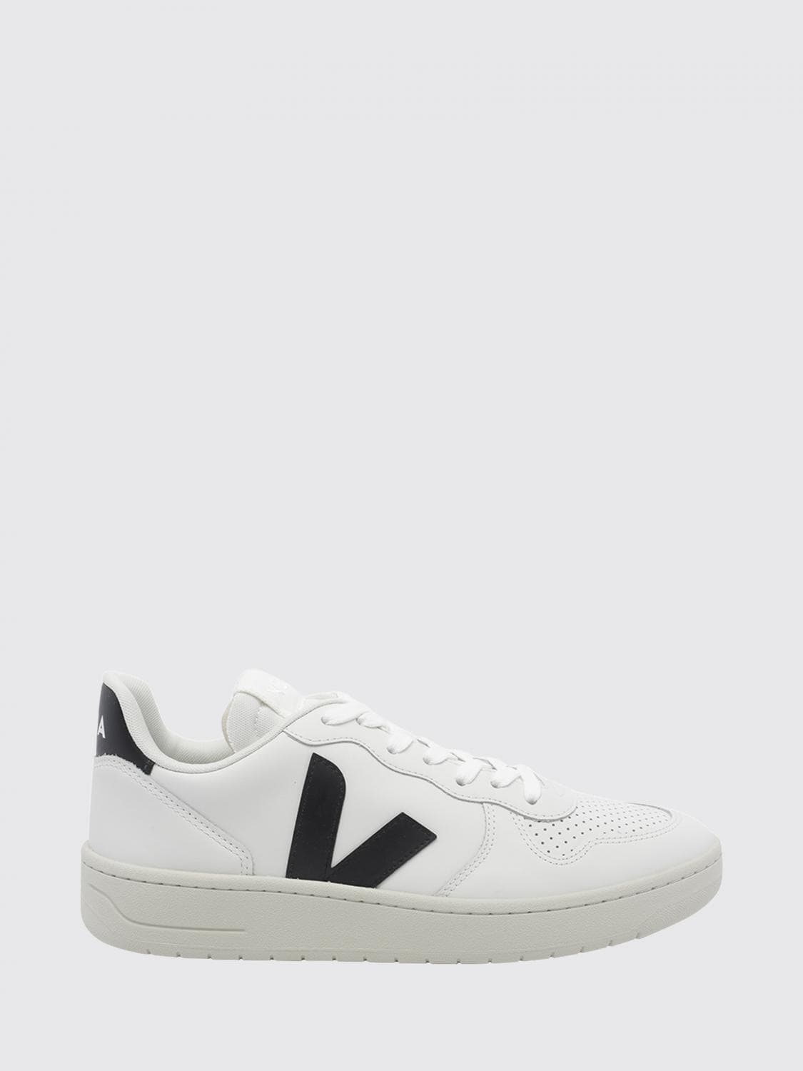 Veja V-10 Sustainable O. T. Leather Sneakers with Contrasting V-Logo