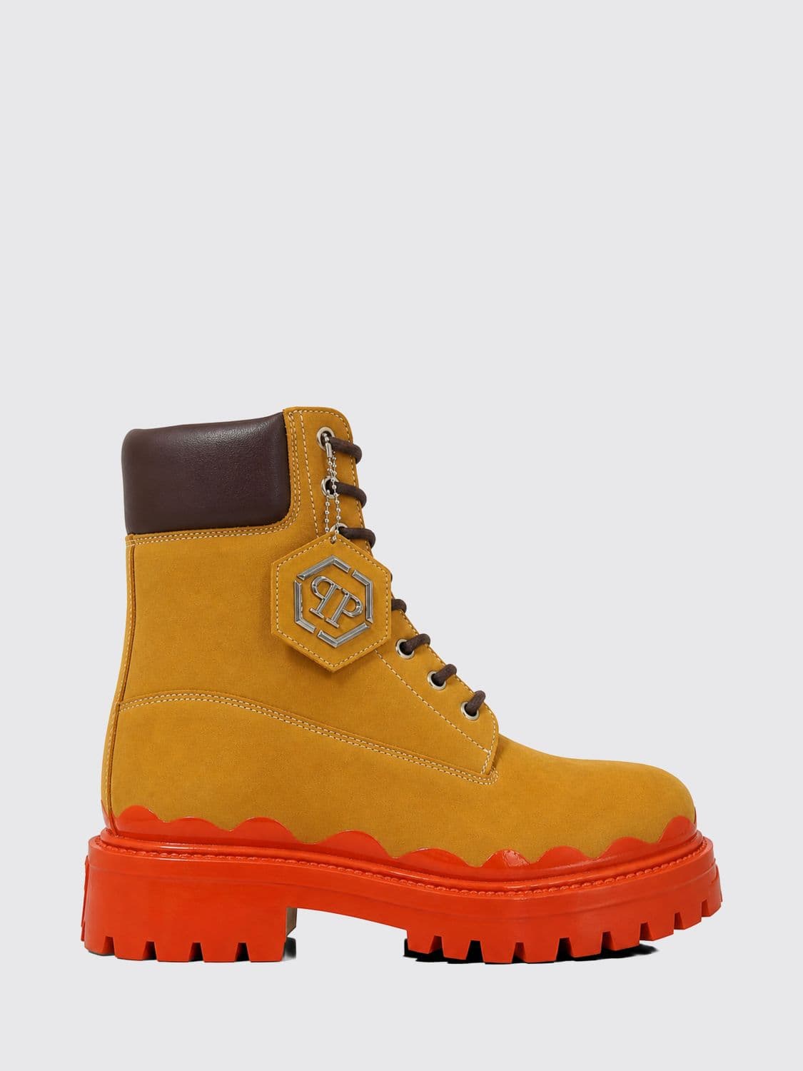 Philipp Plein Nubuck Combat Boots with Padded Ankle and Charm