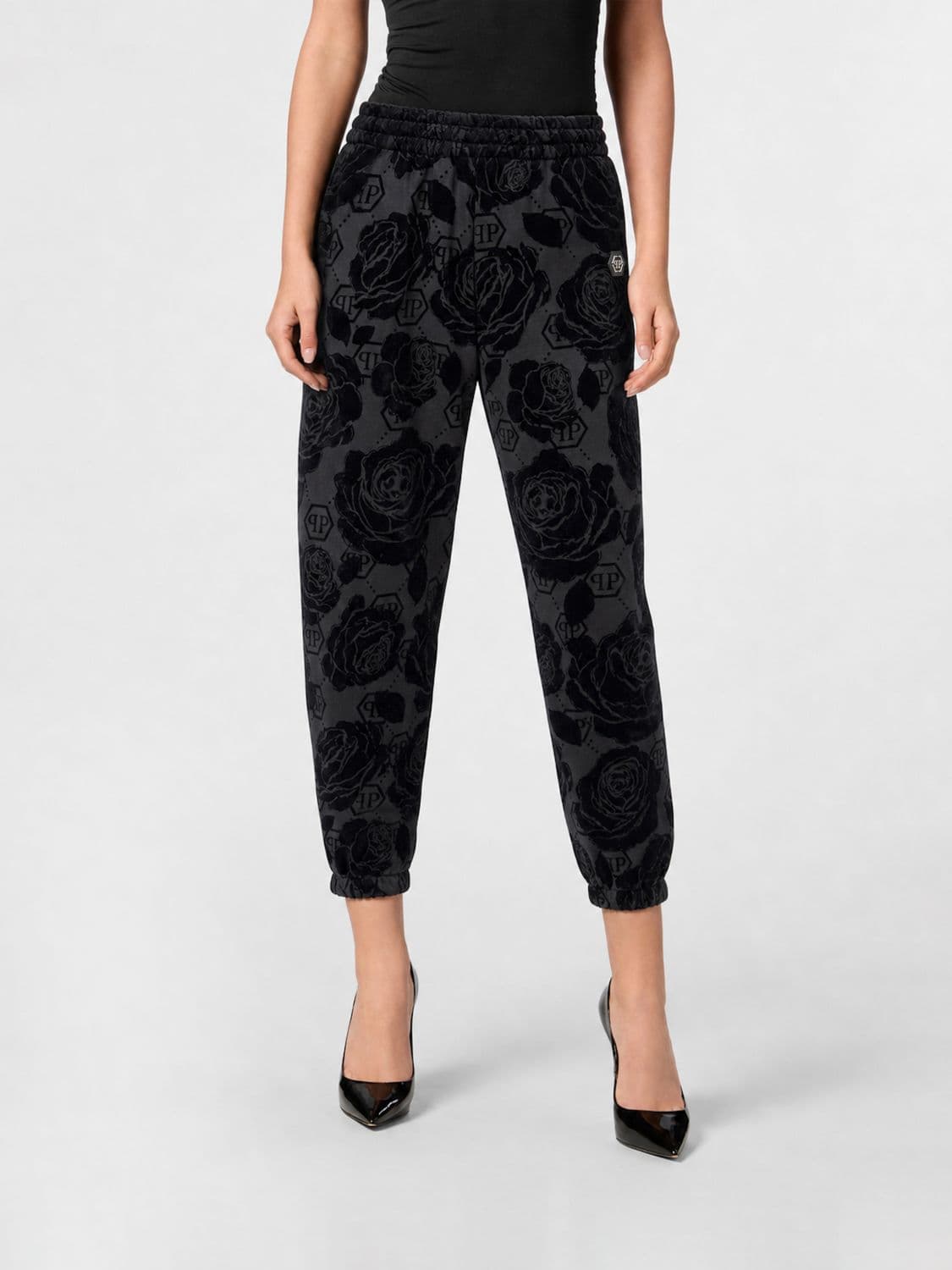 Philipp Plein Floral Print Jersey Joggers with Hexagon Logo