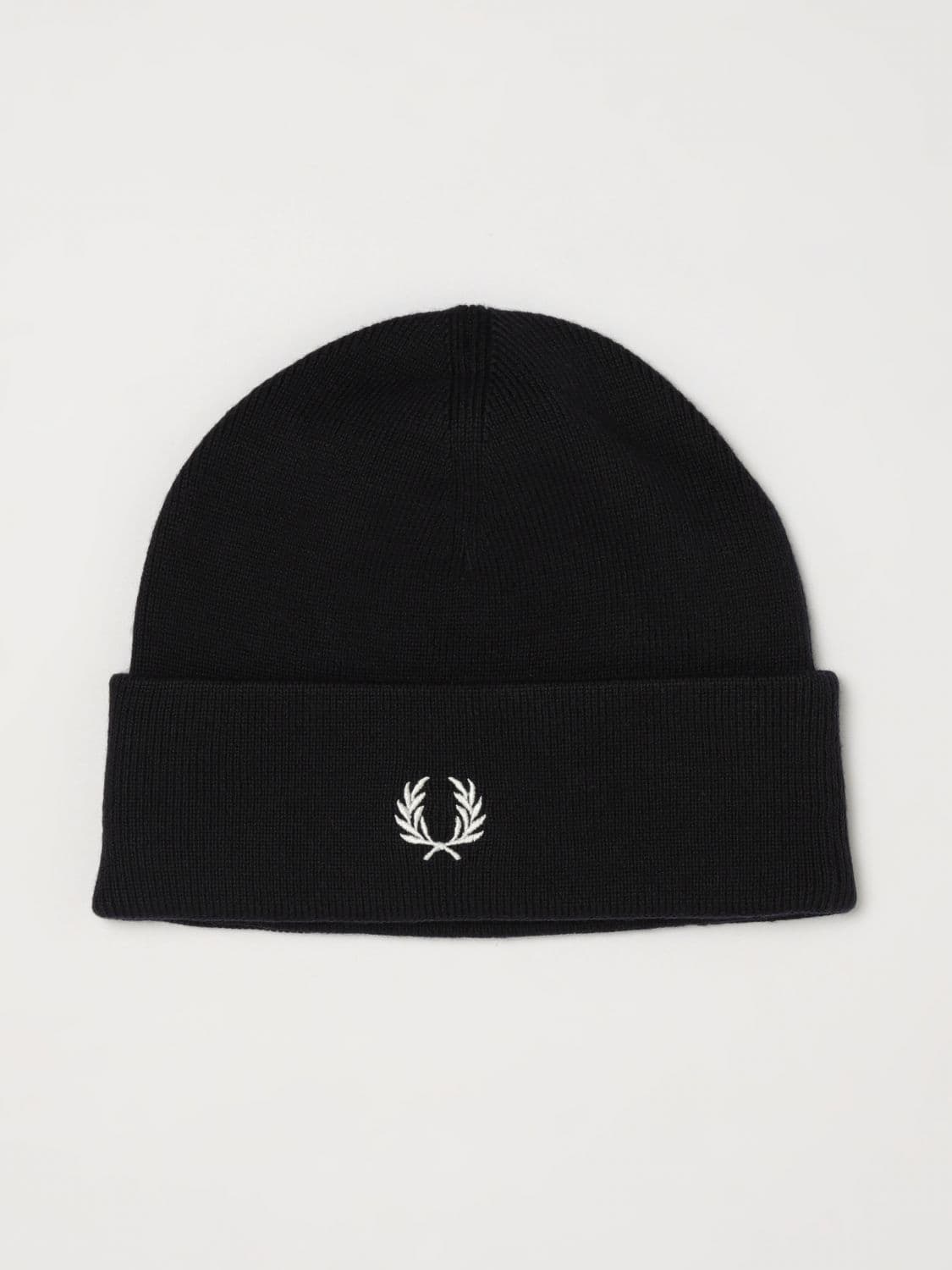 Fred Perry Wool and Cotton Blend Beanie Hat with Embroidered Logo