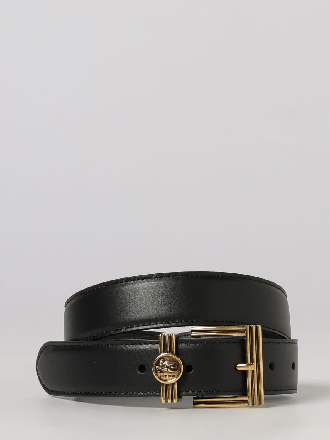Etro Smooth Calf Leather Belt with Metal Pegaso Buckle