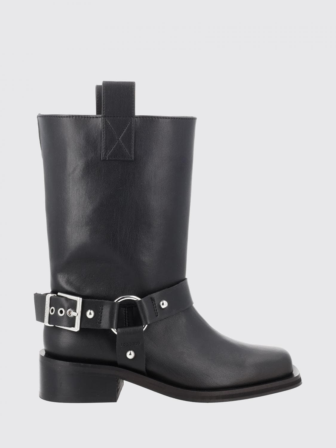 Ganni Recycled Leather Mid-Calf Biker Boots with a Square Toe