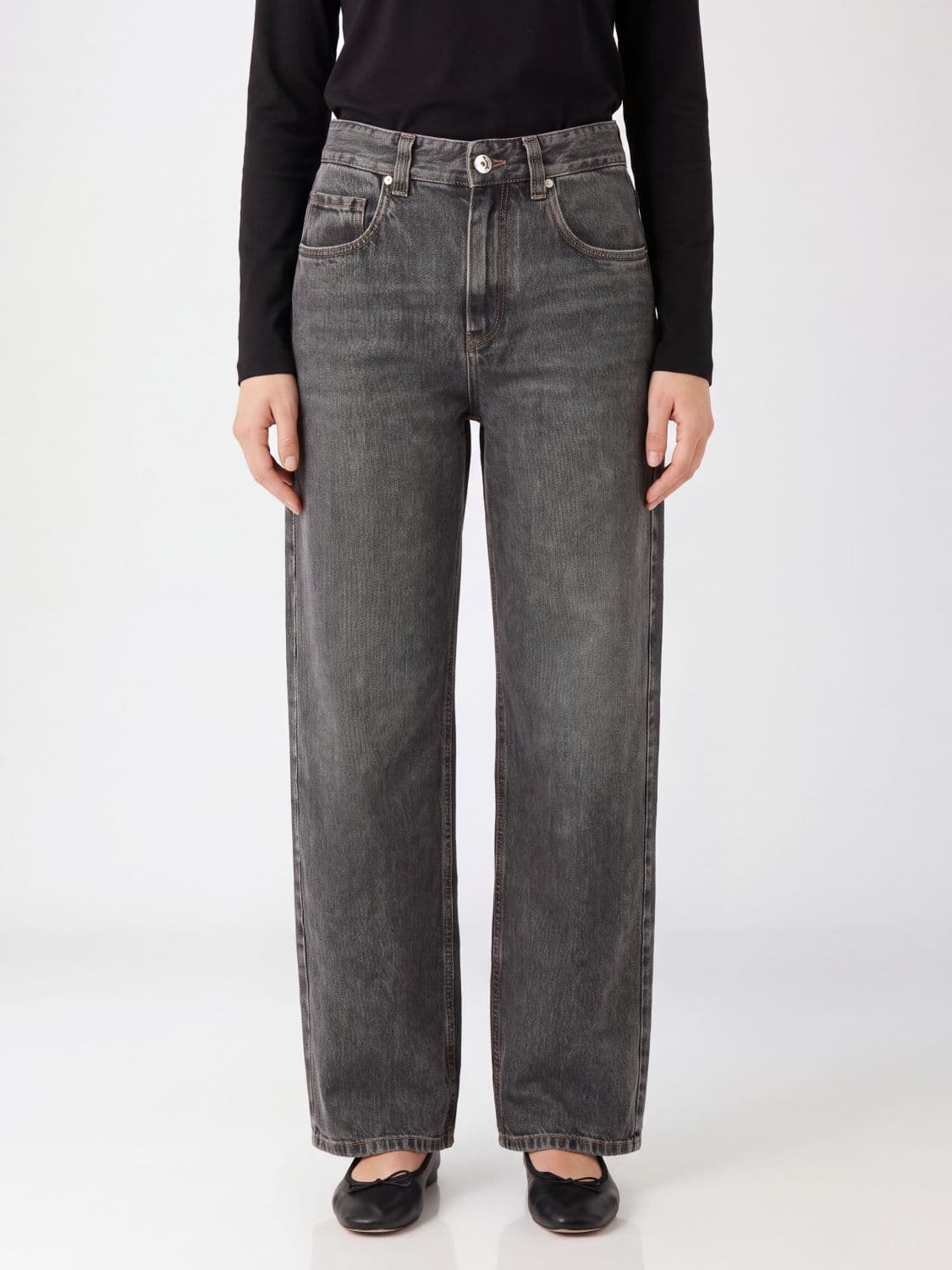 Brunello Cucinelli Mid-Rise Wide-Leg Cotton Denim Jeans with Monili Detail