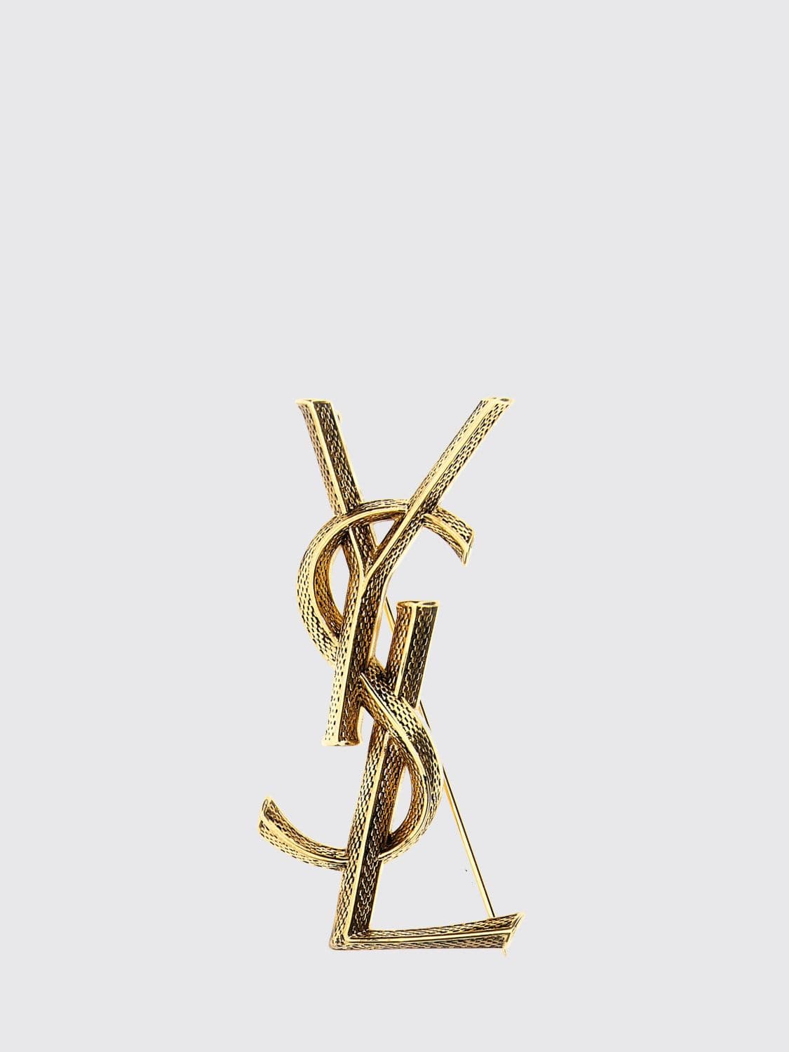 Saint Laurent Cassandre YSL Monogram Brooch in Golden Brass