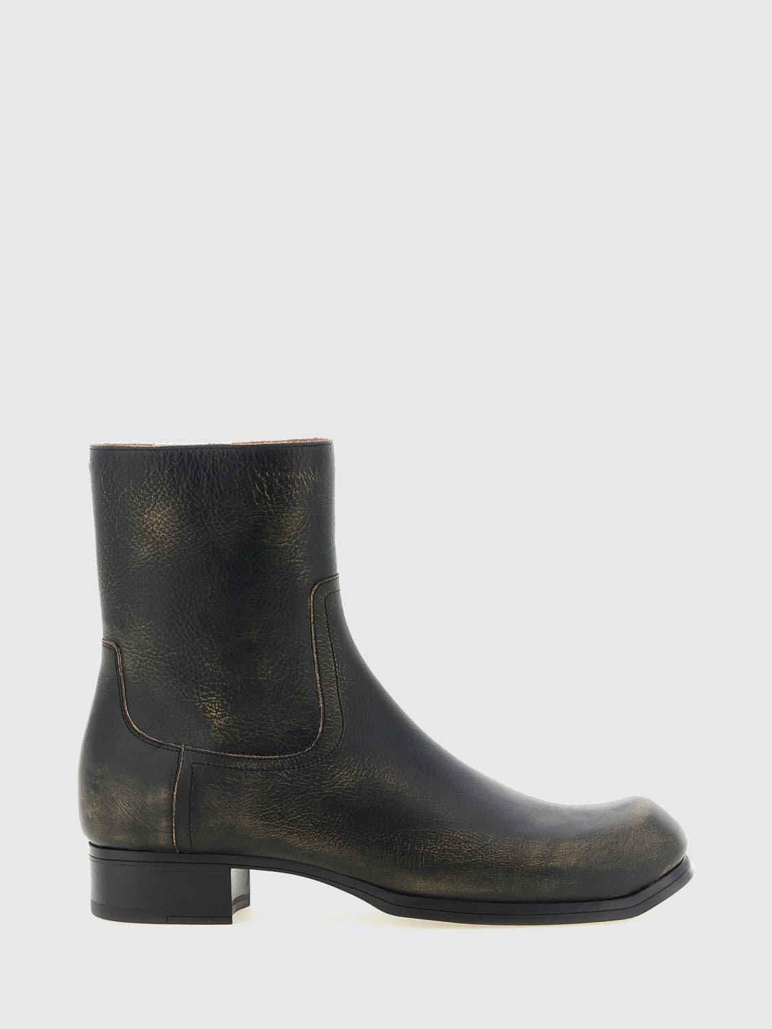 Maison Margiela Distressed Leather Ankle Boots with Square Toe and Side Zip