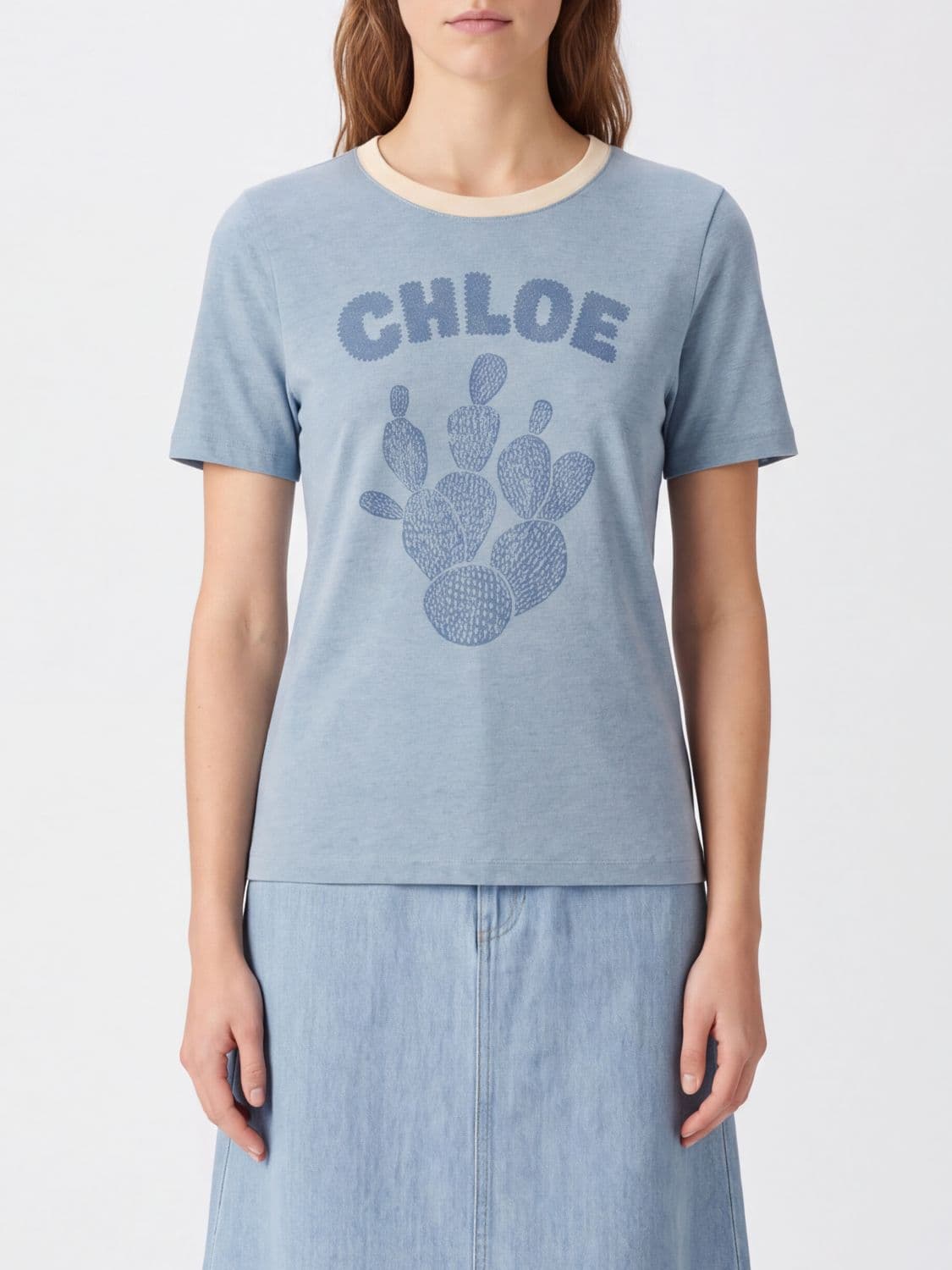 Chloé Short-Sleeved Cotton T-shirt with Contrasting Graphic Logo Print