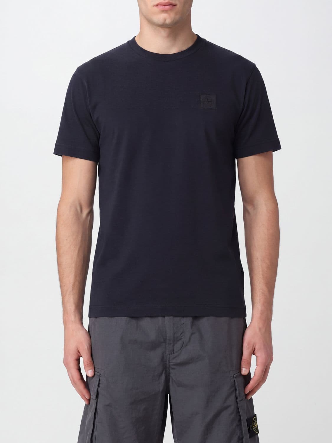 Stone Island Crewneck Cotton T-shirt with Compass Logo Patch on the Chest