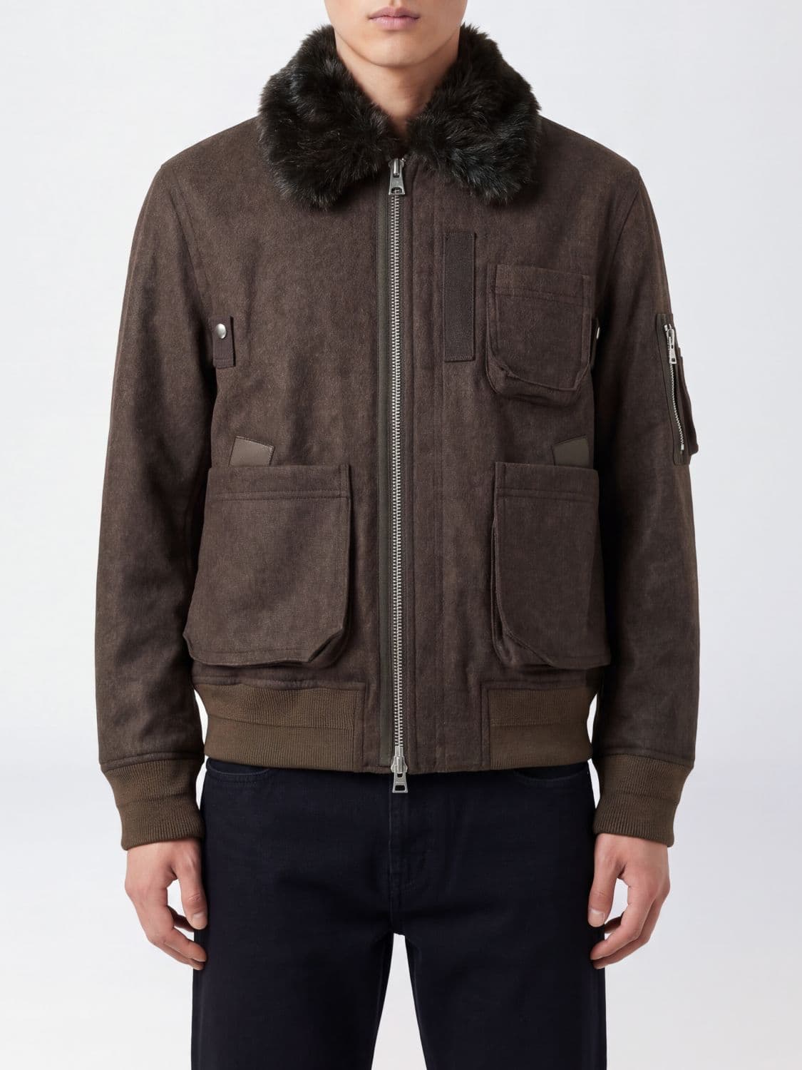 Sacai X Carhartt Wip Wool Bomber Jacket with Fur Collar