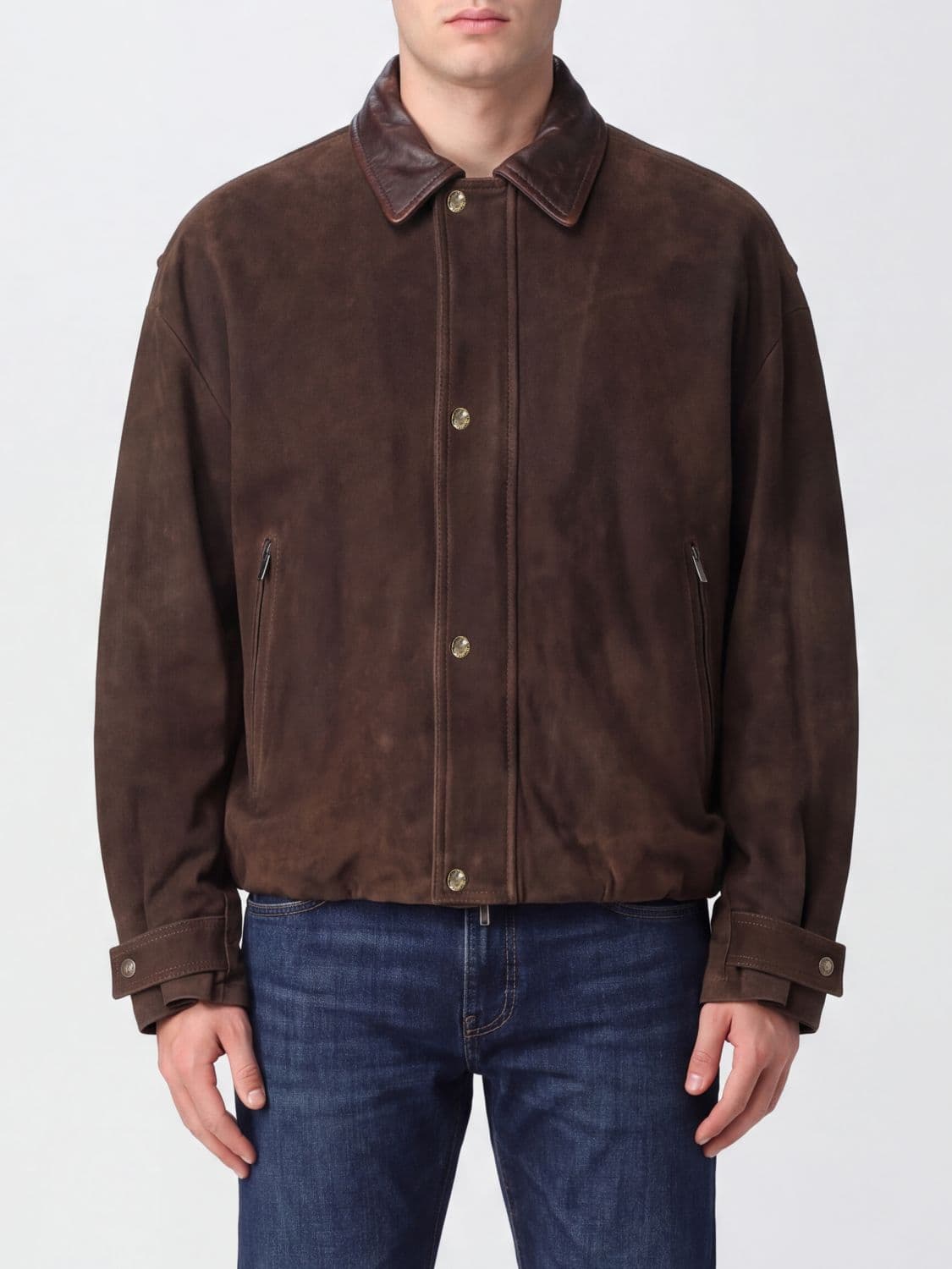 Salvatore Santoro Suede Leather Shirt Jacket with Classic Collar