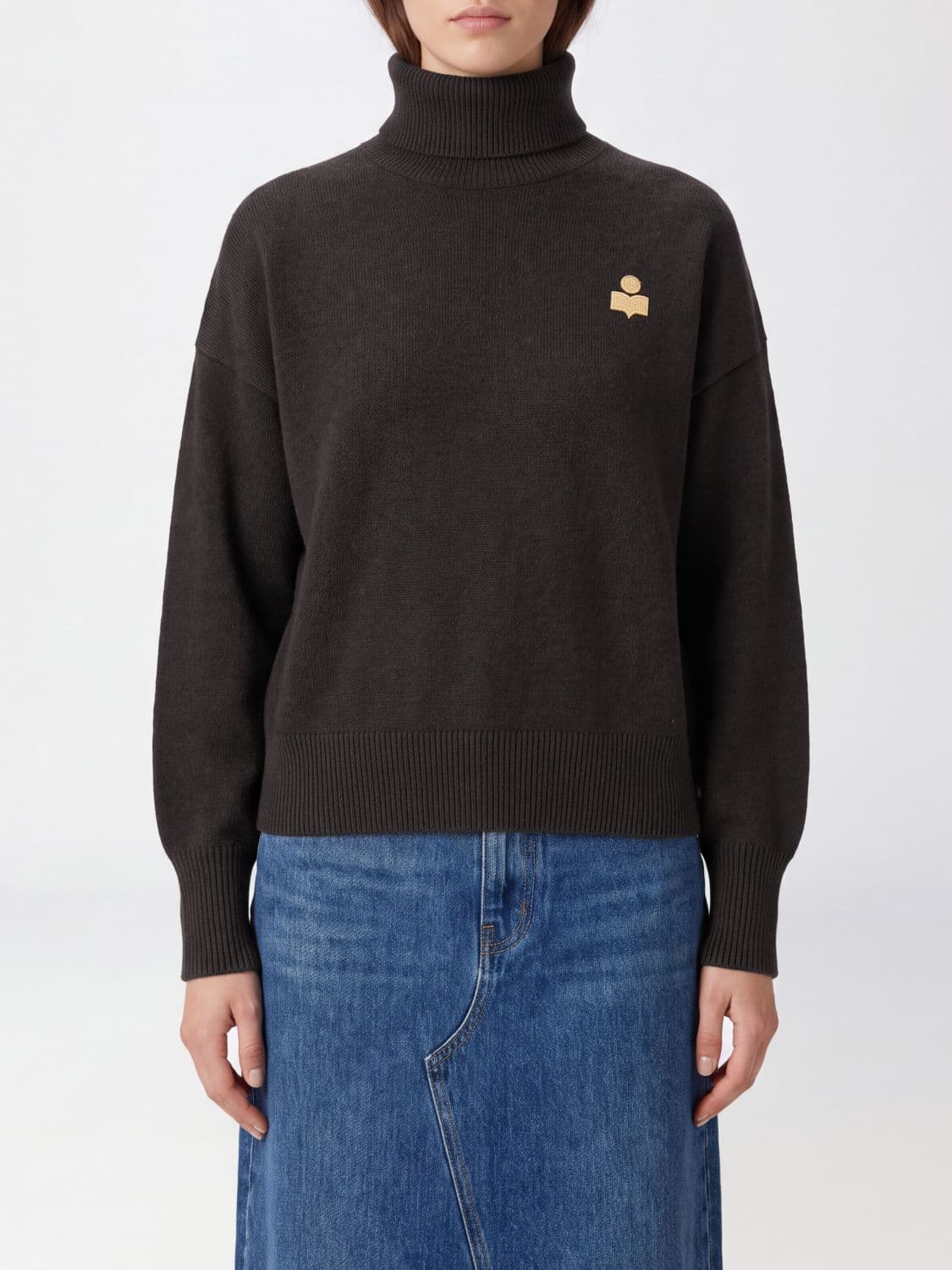Isabel Marant Etoile Roll Neck in Cotton and Wool Blend with Contrast Logo